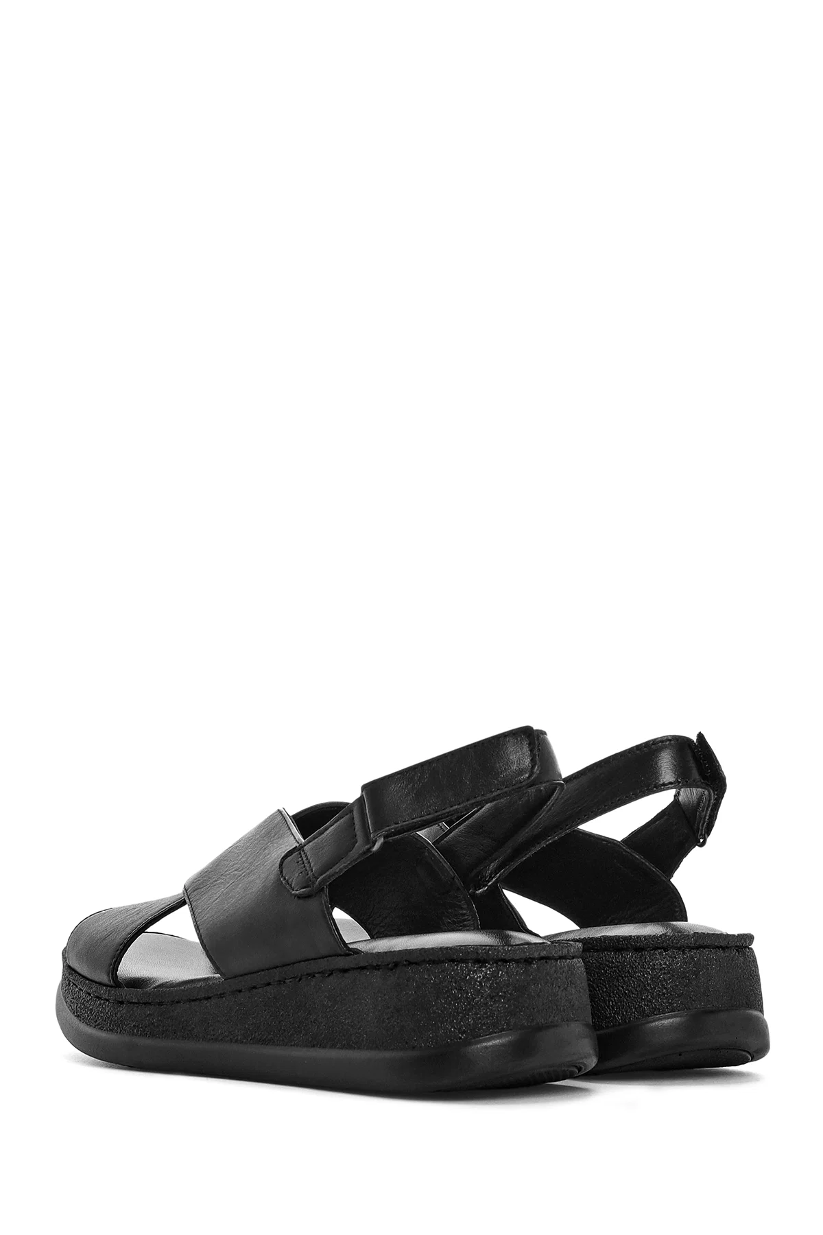 Kadın Siyah Bantlı Kalın Tabanlı Deri Comfort Sandalet - Image 5
