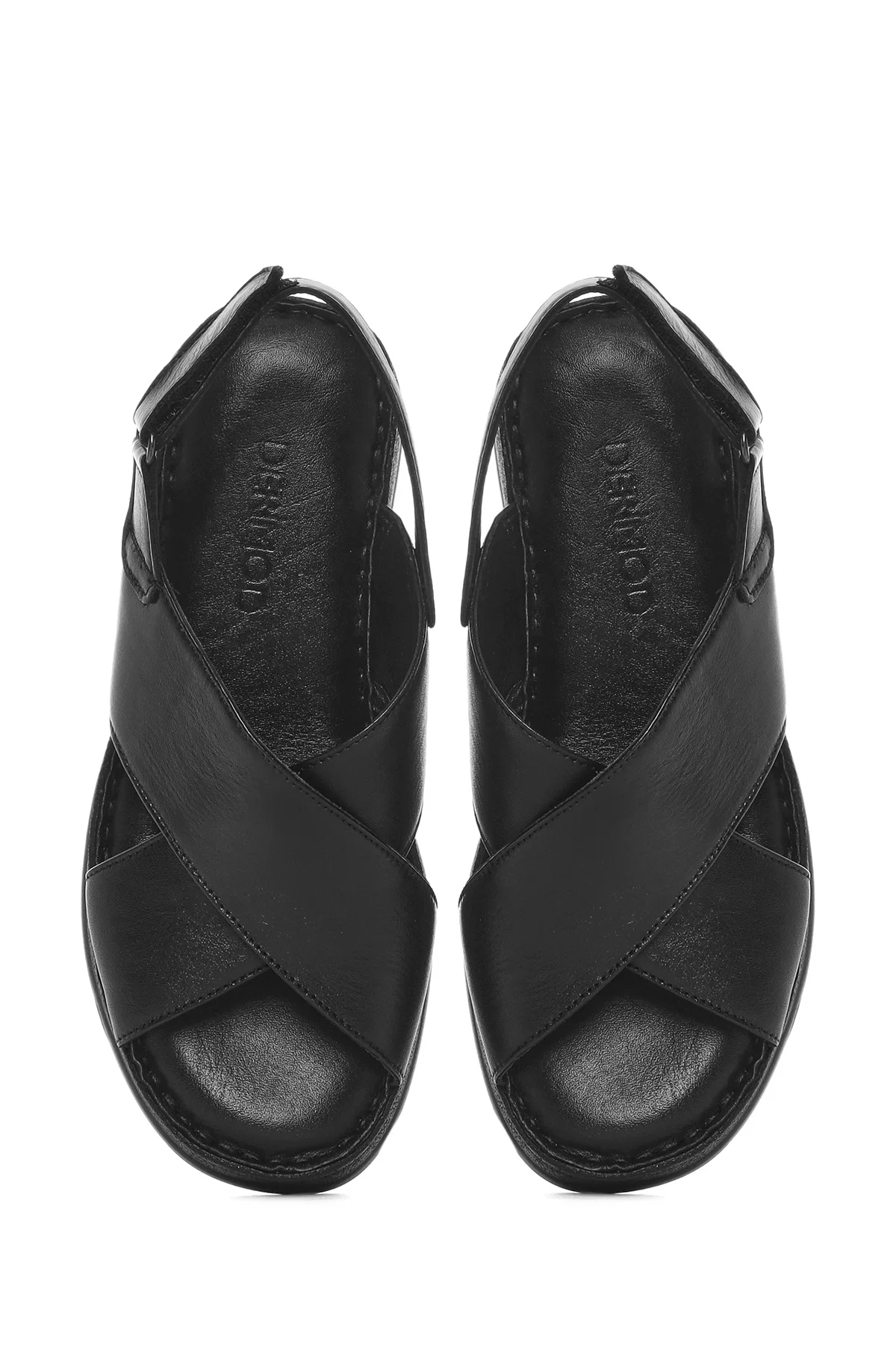 Kadın Siyah Bantlı Kalın Tabanlı Deri Comfort Sandalet - Image 7