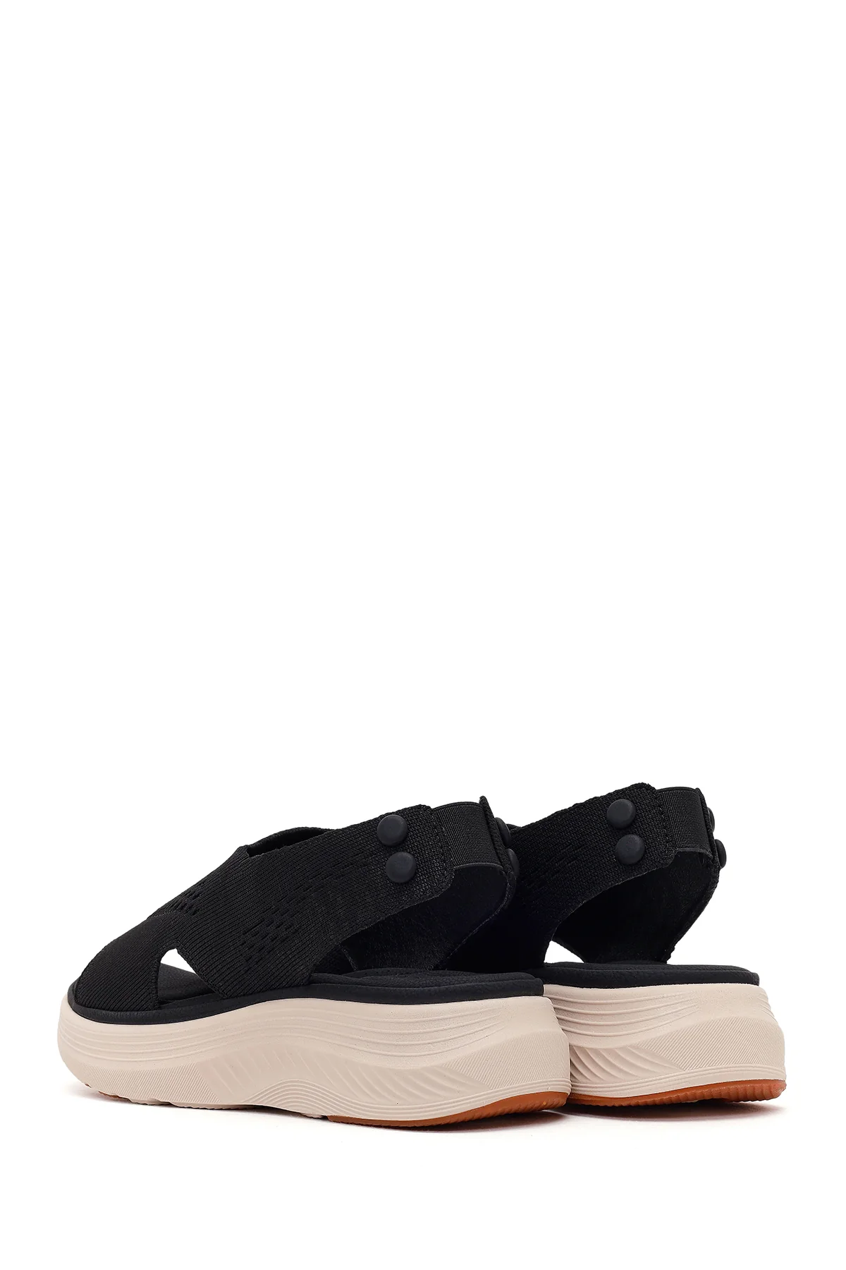 Kadın Siyah Bantlı Kalın Tabanlı Kumaş Comfort Sandalet - Image 6