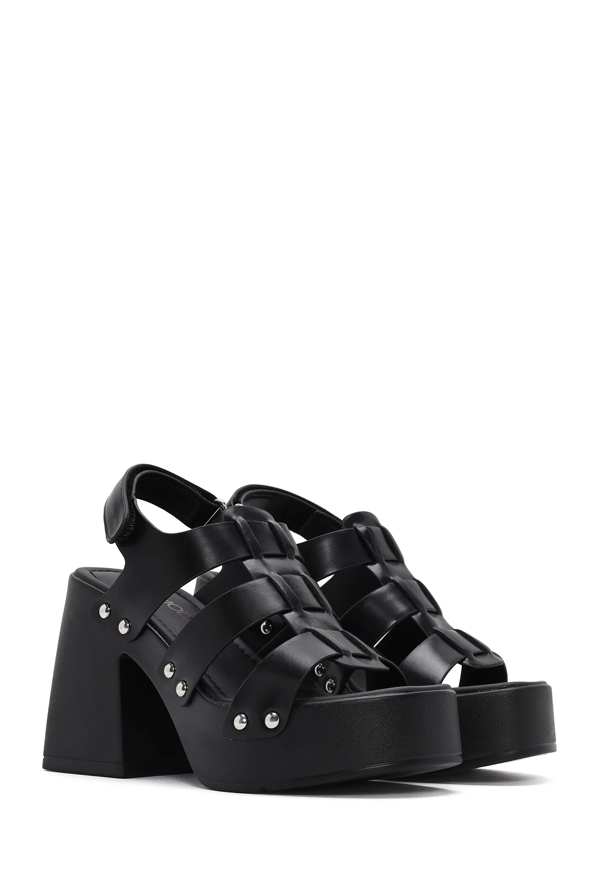 Kadın Siyah Bantlı Platform Topuklu Sandalet - Image 4