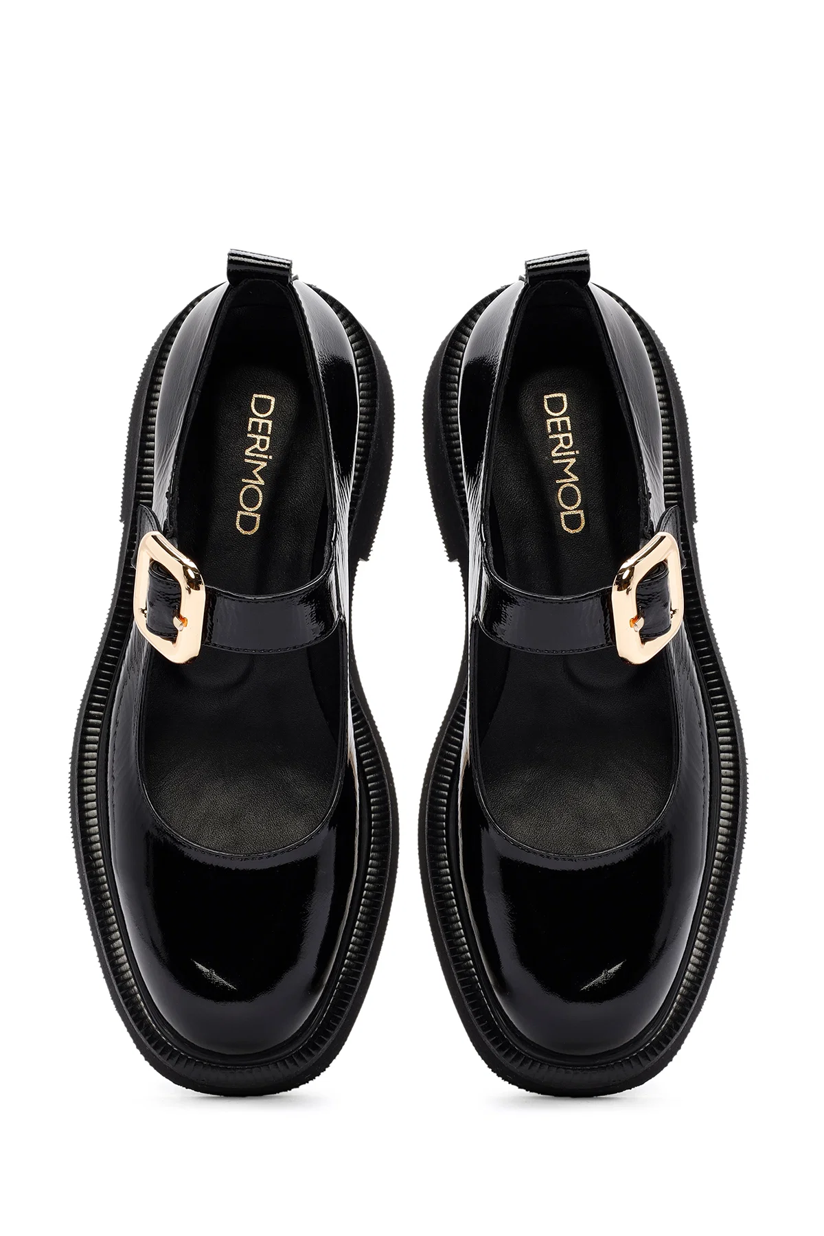 Kadın Siyah Bantlı Rugan Deri Babet - Image 7
