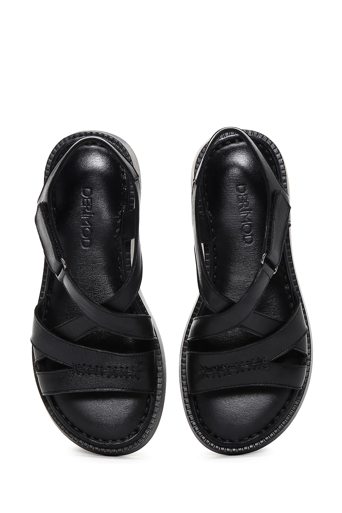 Kadın Siyah Bilekten Bantlı Deri Comfort Sandalet - Image 6