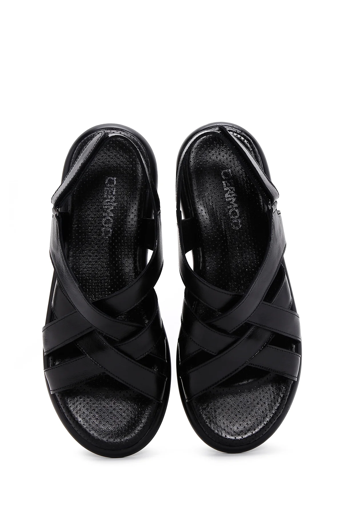 Kadın Siyah Bilekten Bantlı Deri Comfort Sandalet - Image 6