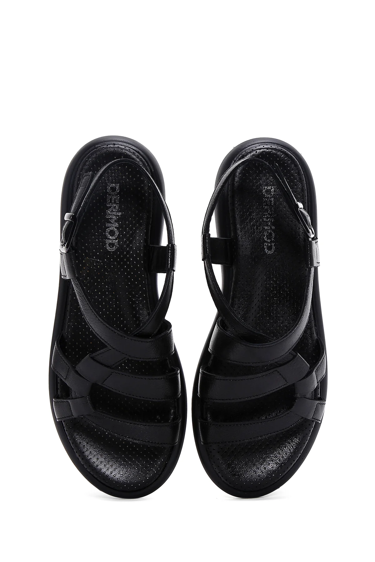 Kadın Siyah Bilekten Bantlı Deri Comfort Sandalet - Image 6