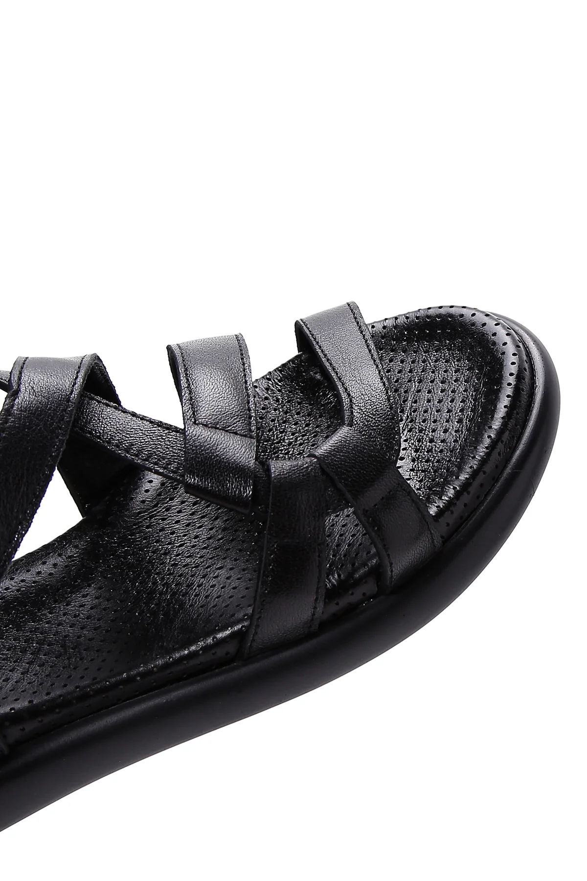 Kadın Siyah Bilekten Bantlı Deri Comfort Sandalet - Image 8