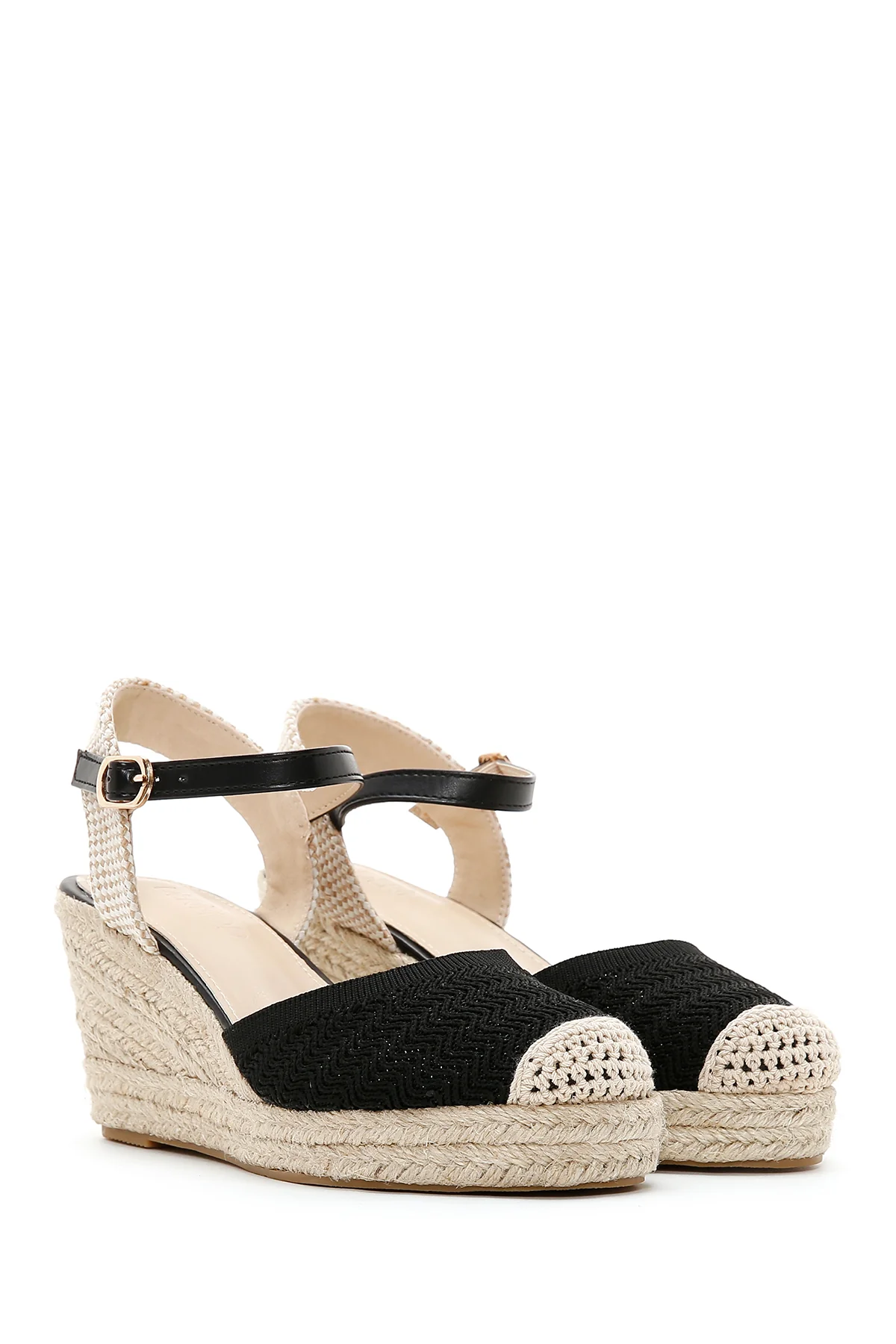 Kadın Siyah Bilekten Bantlı Dolgu Topuklu Espadril - Image 4