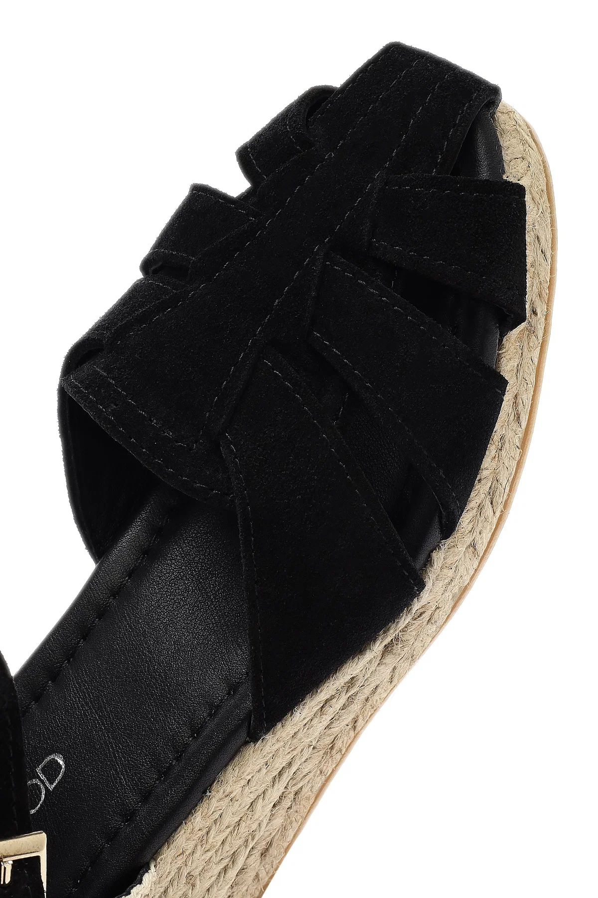 Kadın Siyah Bilekten Bantlı Dolgu Topuklu Süet Deri Espadril Sandalet - Image 11