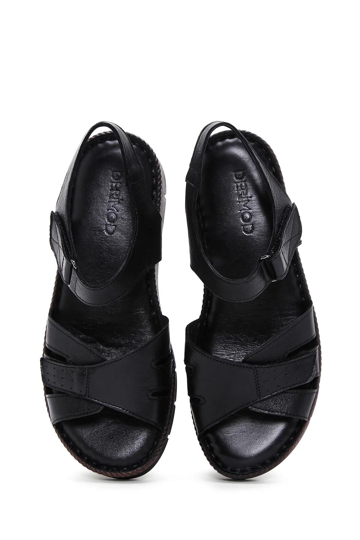 Kadın Siyah Bilekten Bantlı Kalın Tabanlı Deri Comfort Sandalet - Image 6
