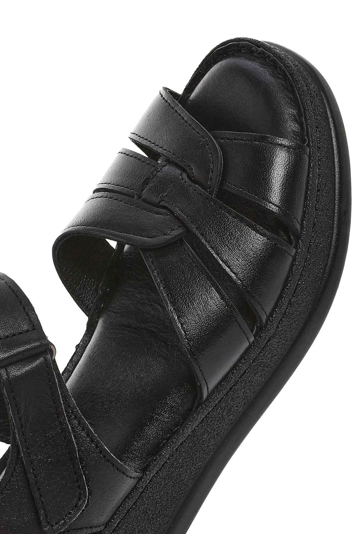 Kadın Siyah Bilekten Bantlı Kalın Tabanlı Deri Comfort Sandalet - Image 8