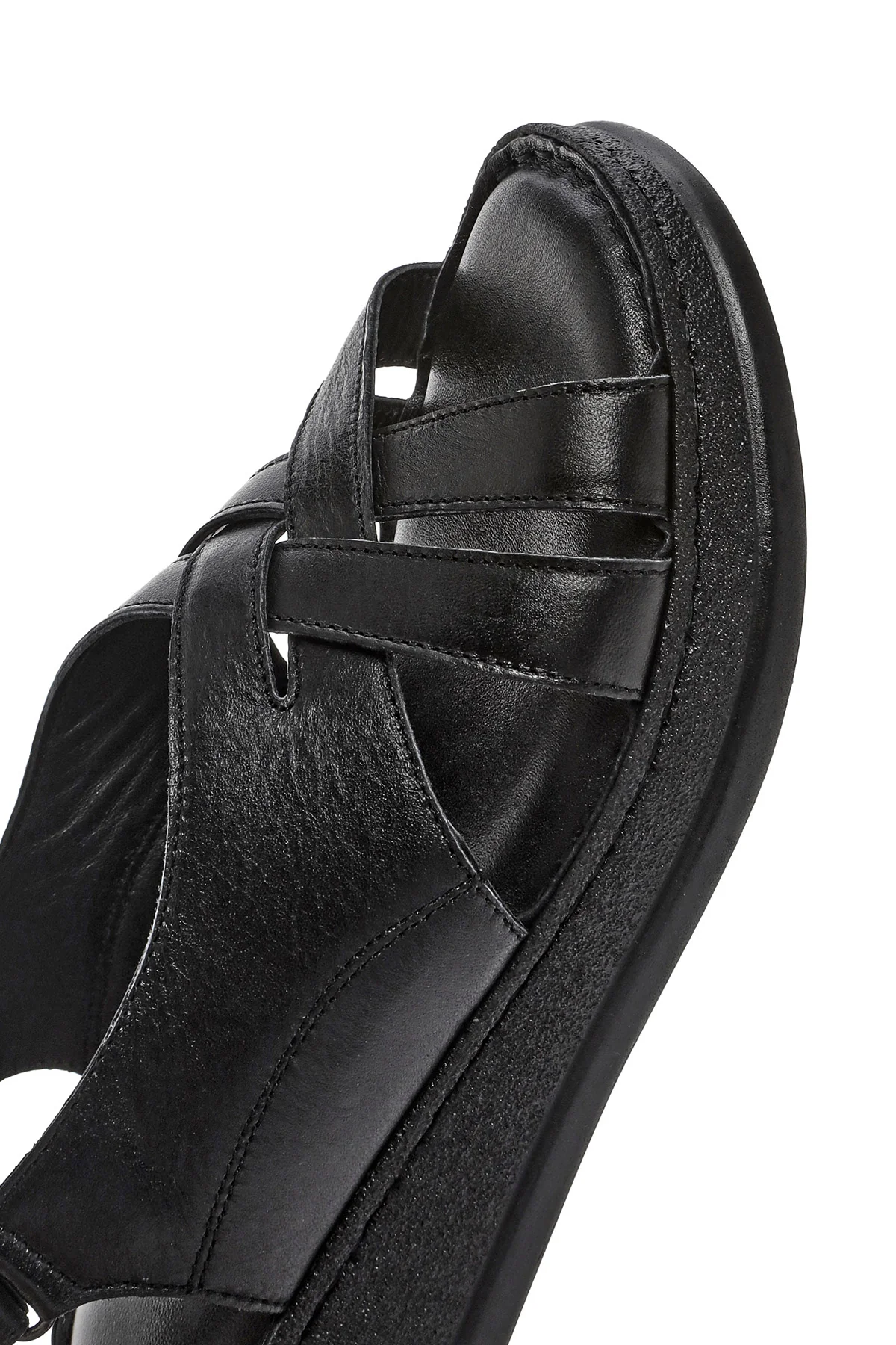 Kadın Siyah Bilekten Bantlı Kalın Tabanlı Deri Comfort Sandalet - Image 8