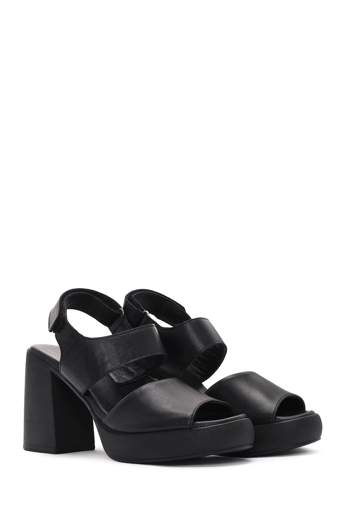 Kadın Siyah Bilekten Bantlı Kalın Topuklu Deri Sandalet - Image 4