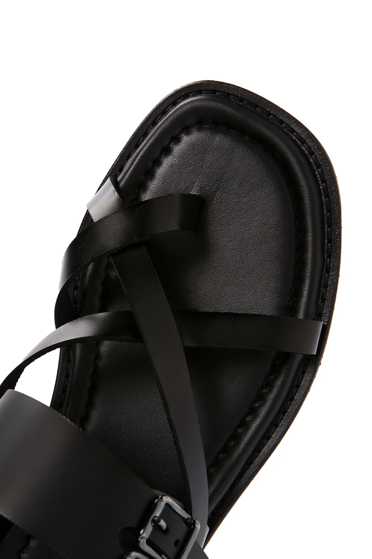 Kadın Siyah Bilekten Bantlı Parmak Arası Deri Comfort Sandalet - Image 11