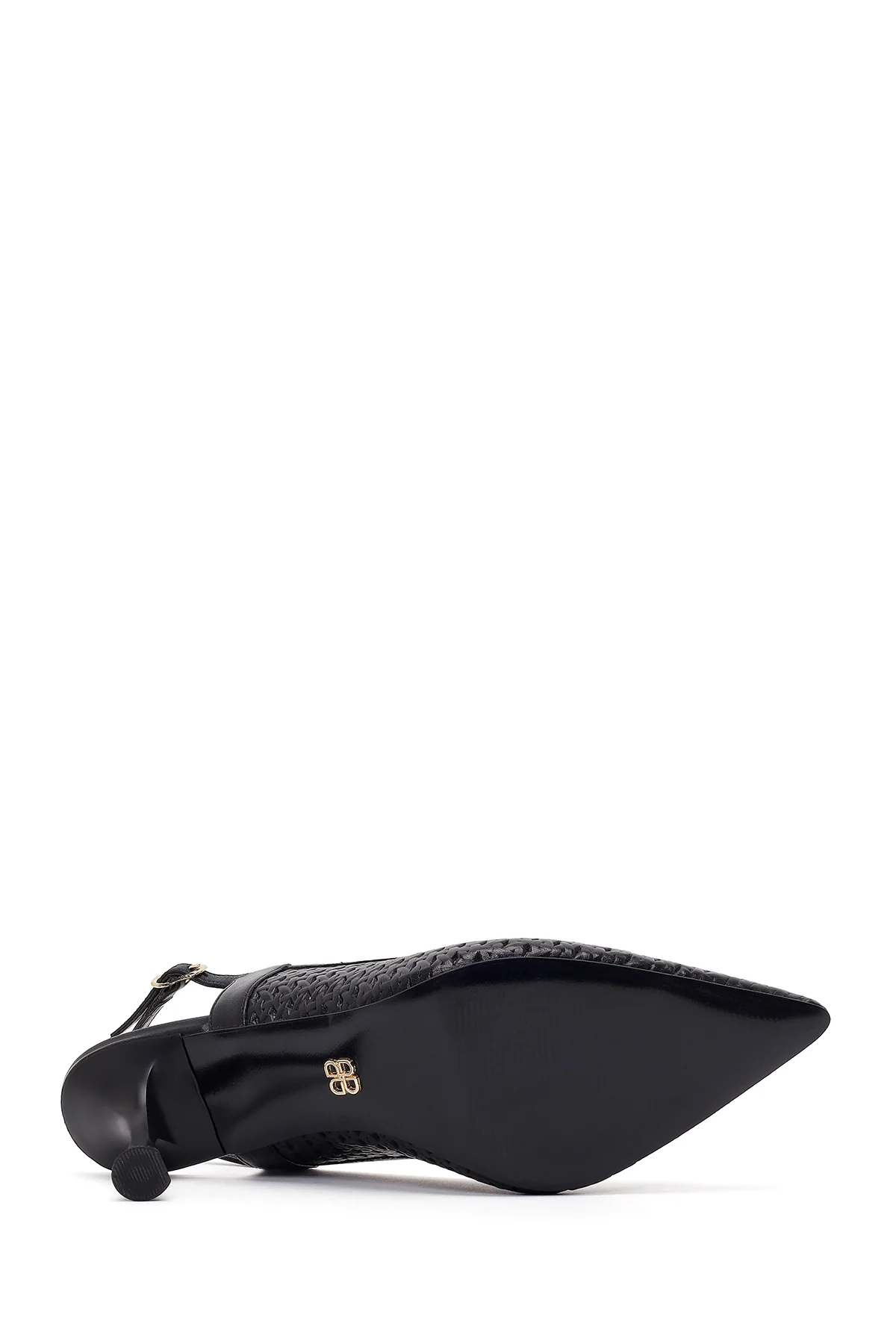 Kadın Siyah Bilekten Tokalı Baskılı İnce Topuklu Arkası Açık Deri Ayakkabı - Image 6