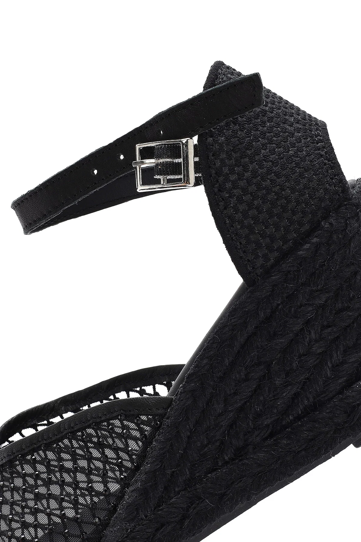 Kadın Siyah Bilekten Tokalı Dolgu Topuklu Espadril Sandalet - Image 11