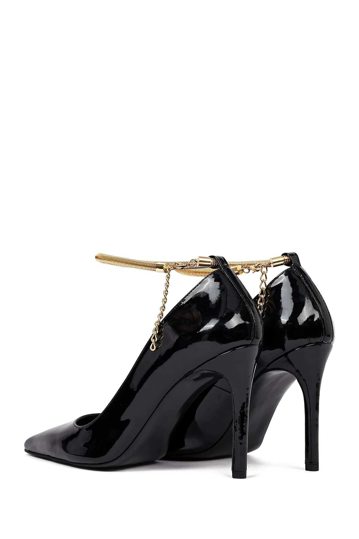 Kadın Siyah Bilekten Tokalı İnce Topuklu Rugan Deri Stiletto - Image 6