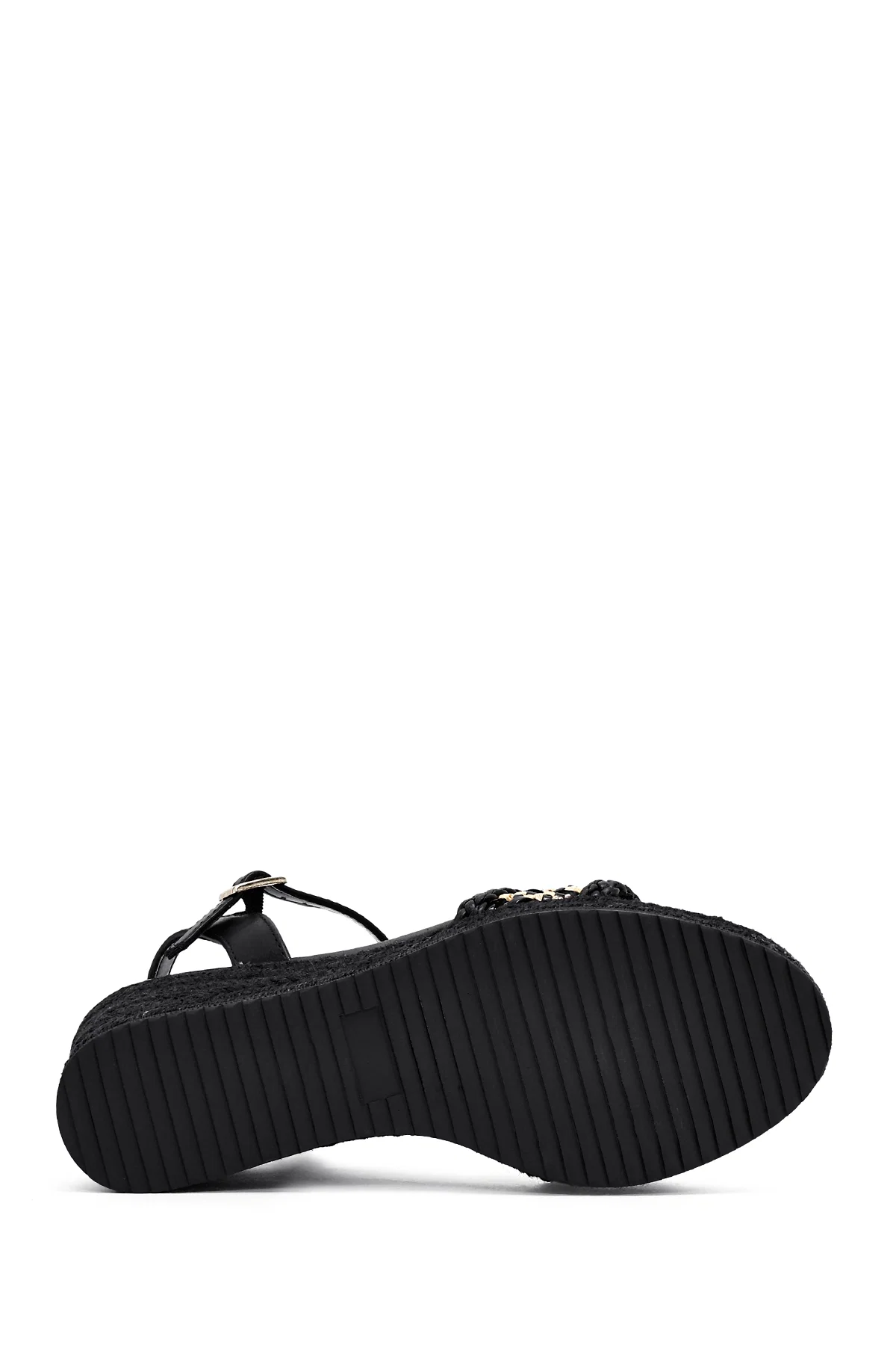 Kadın Siyah Bilekten Tokalı Örgülü Dolgu Topuklu Espadril Sandalet - Image 5