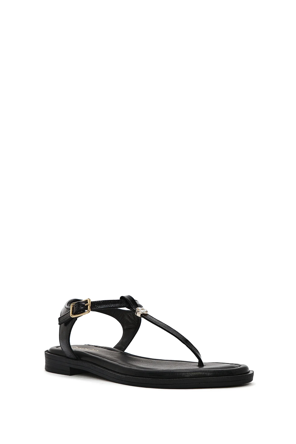 Kadın Siyah Bilekten Tokalı Parmak Arası Deri Sandalet - Image 7