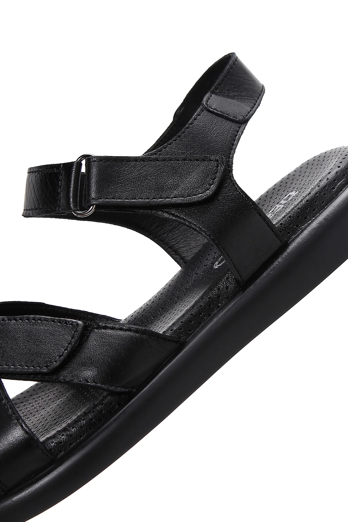 Kadın Siyah Çift Bantlı Deri Comfort Sandalet - Image 8