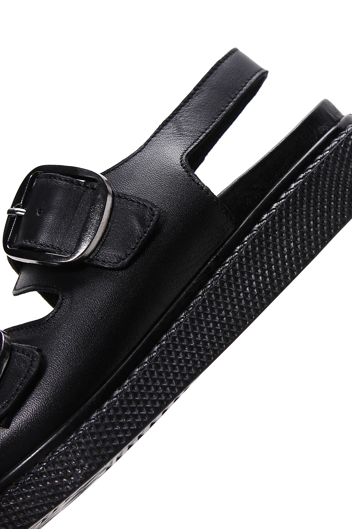 Kadın Siyah Çift Tokalı Deri Comfort Sandalet - Image 8