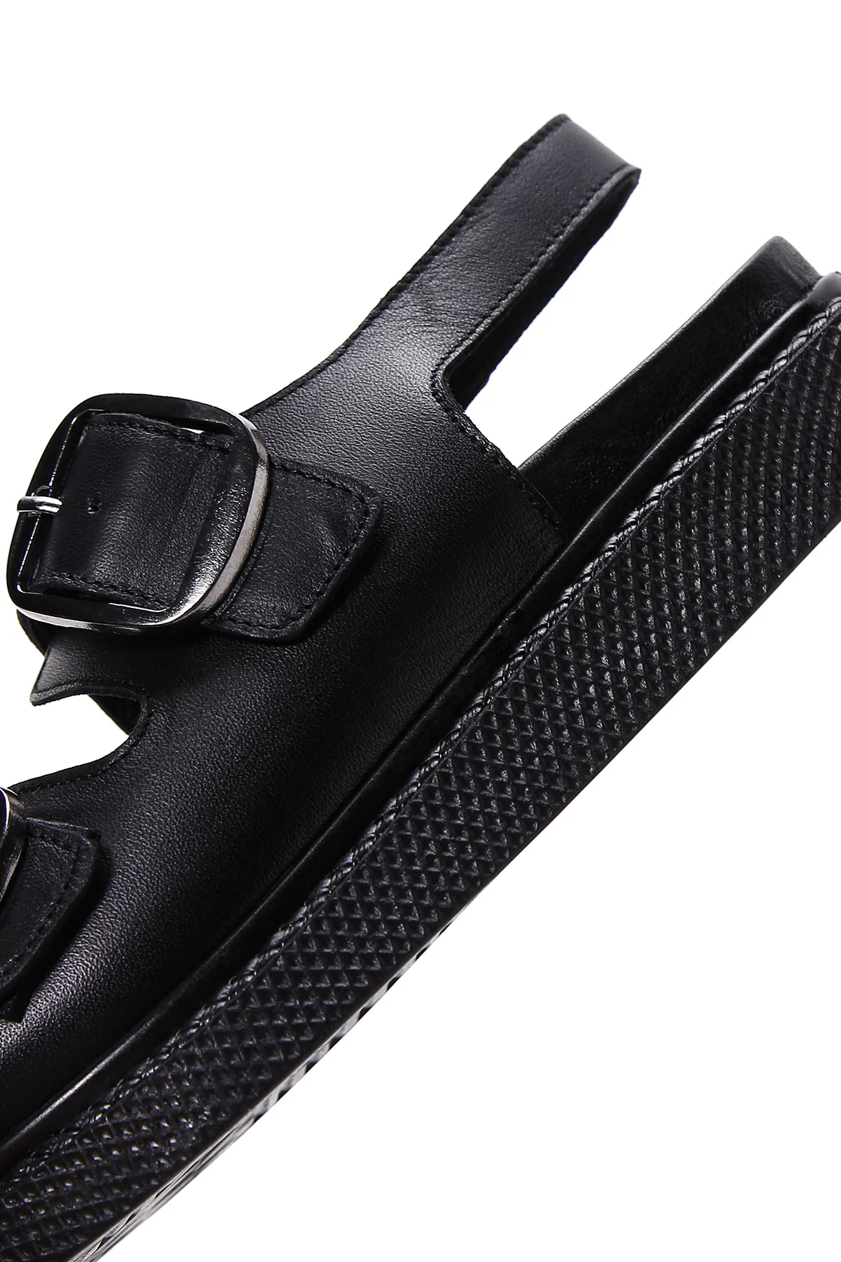 Kadın Siyah Çift Tokalı Deri Comfort Sandalet - Image 8