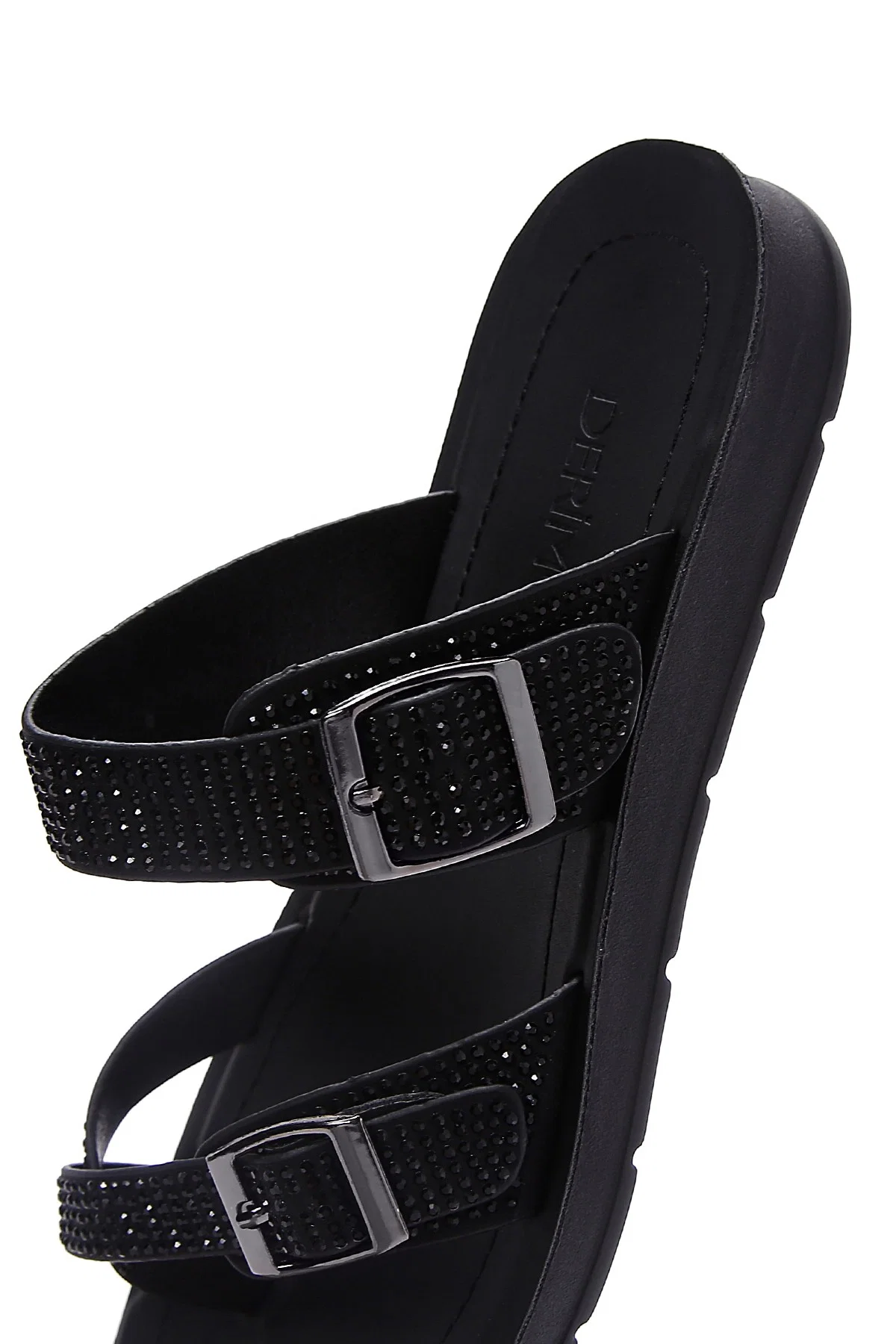 Kadın Siyah Çift Tokalı Taşlı Terlik - Image 7