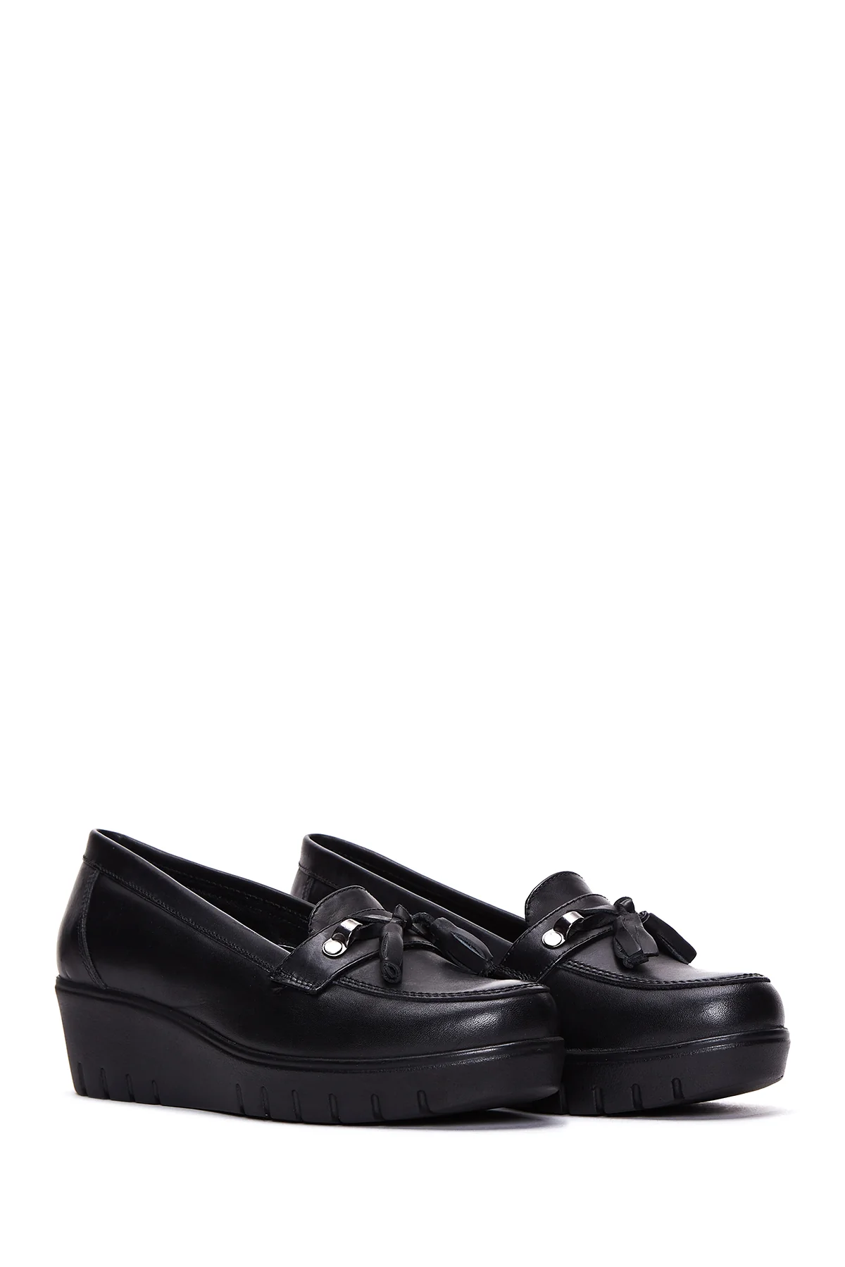 Kadın Siyah Deri Dolgu Topuklu Loafer - Image 3