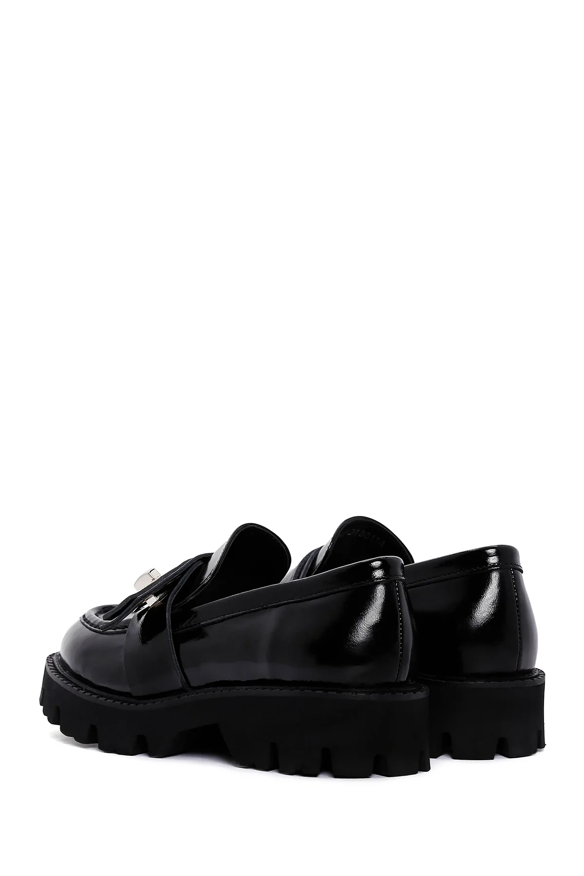 Kadın Siyah Deri Kalın Tabanlı Rugan Casual Loafer - Image 5