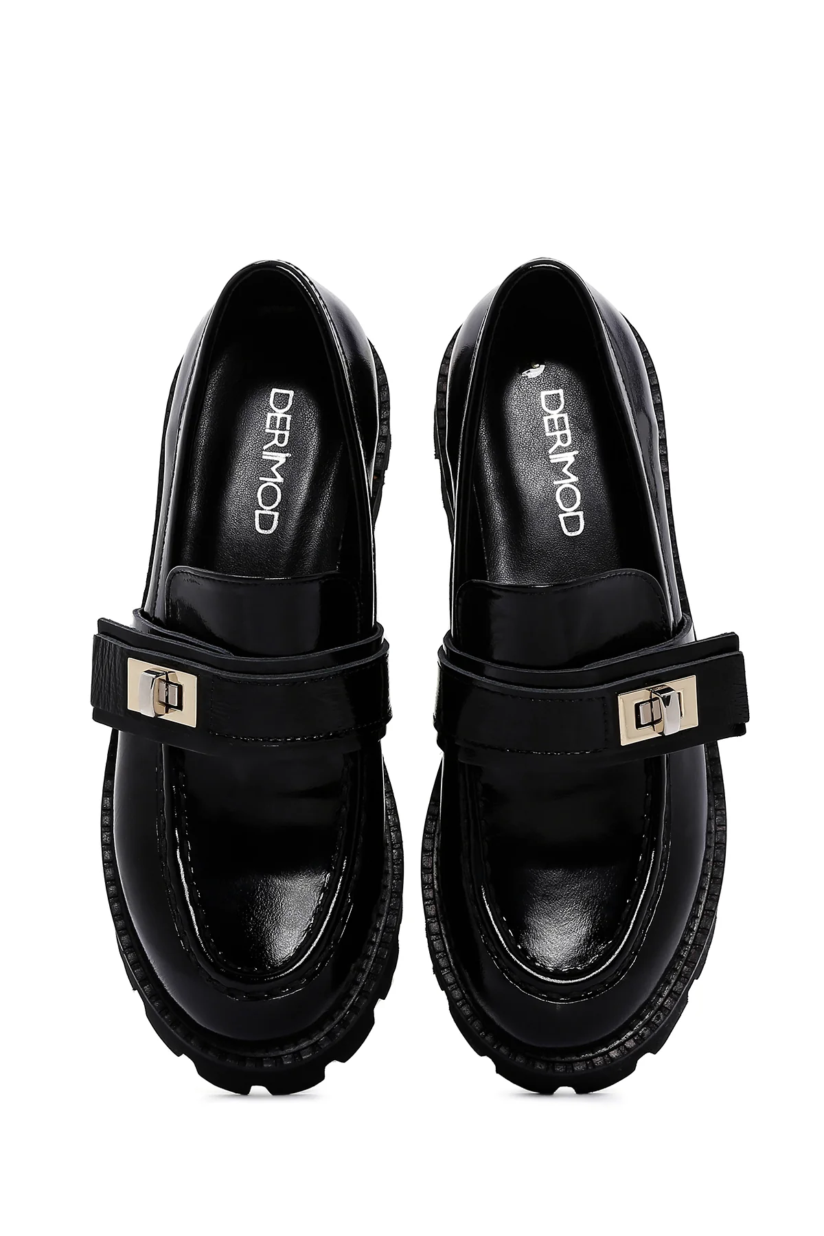 Kadın Siyah Deri Kalın Tabanlı Rugan Casual Loafer - Image 6