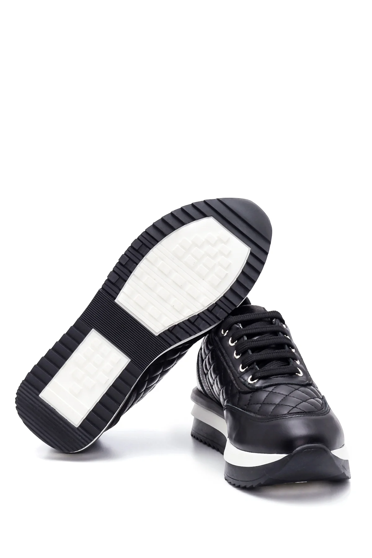 Kadın Siyah Deri Kalın Tabanlı Sneaker - Image 4