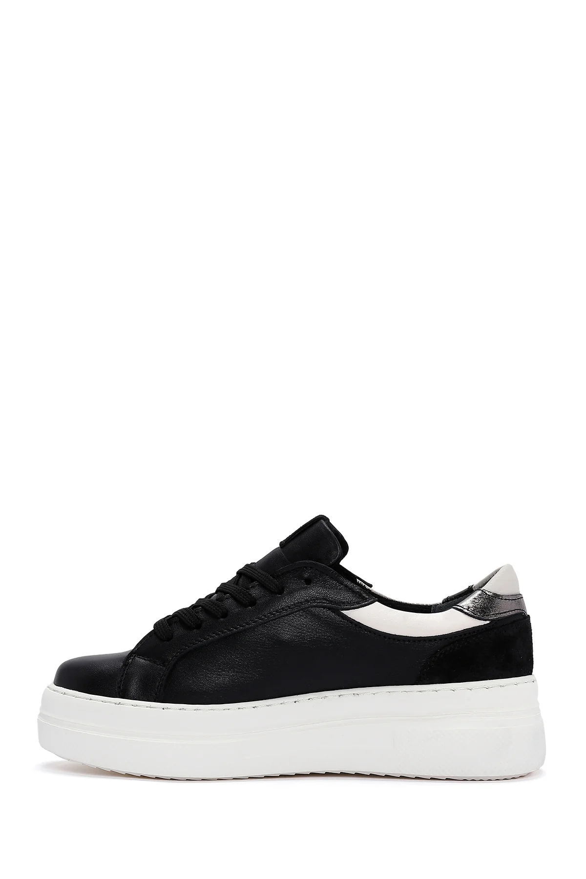 Kadın Siyah Deri Kalın Tabanlı Sneaker - Image 2