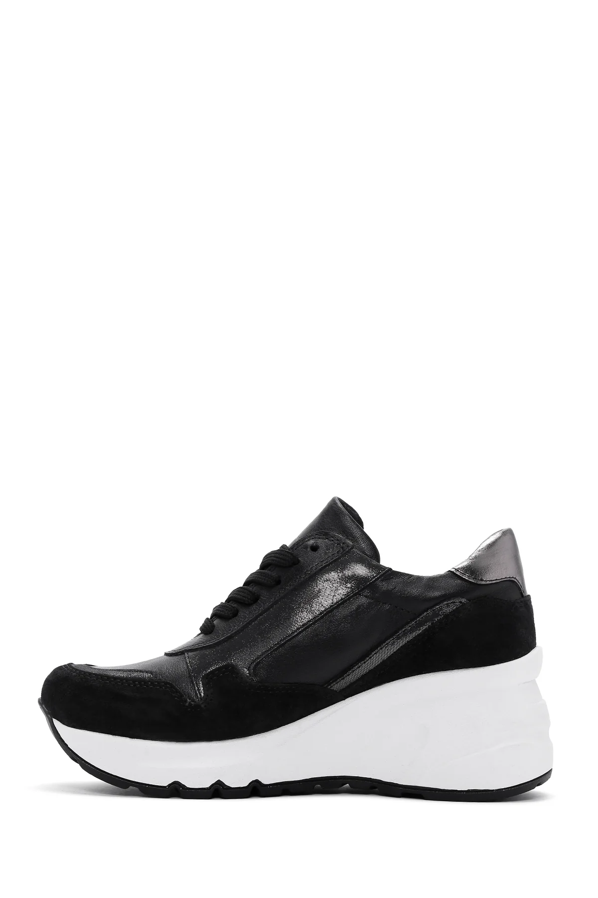 Kadın Siyah Deri Kalın Tabanlı Sneaker - Image 2