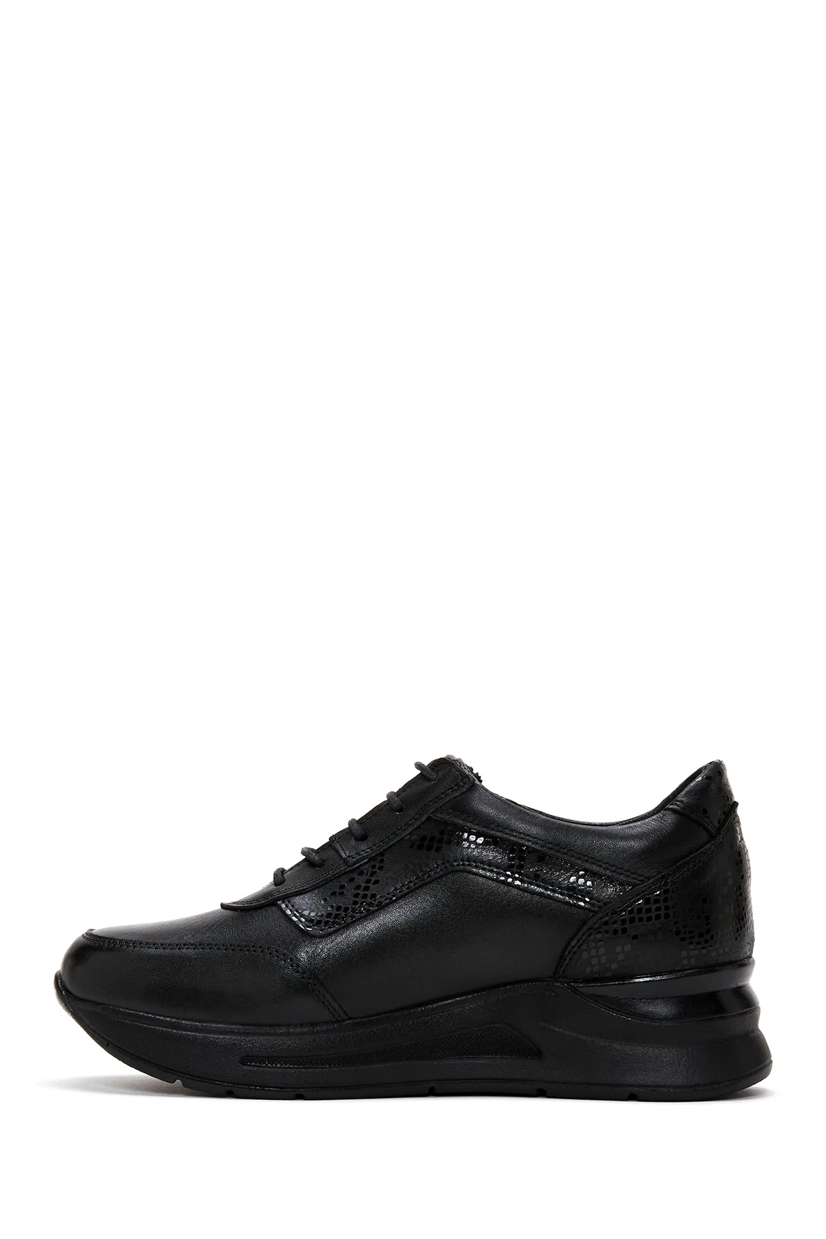Kadın Siyah Deri Kalın Tabanlı Sneaker - Image 2