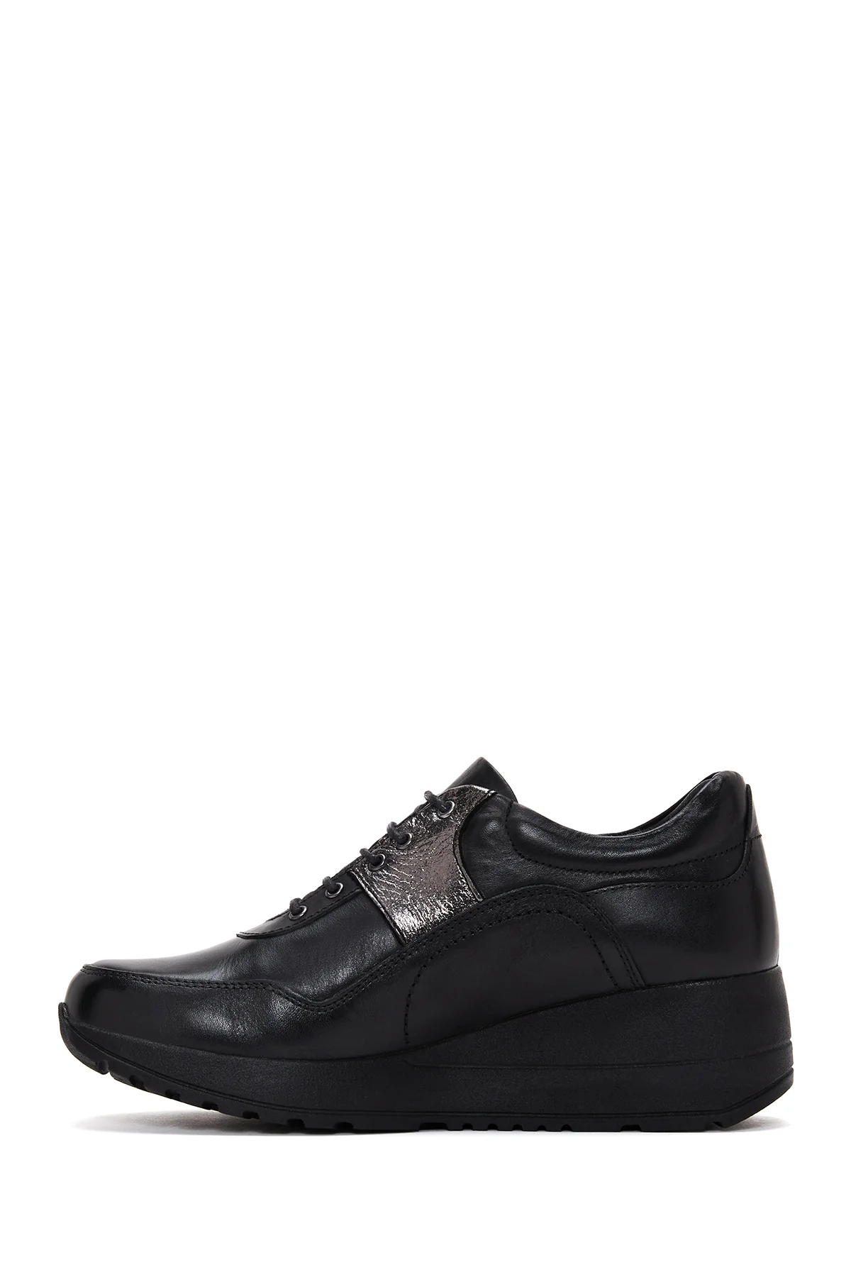 Kadın Siyah Deri Kalın Tabanlı Sneaker - Image 2