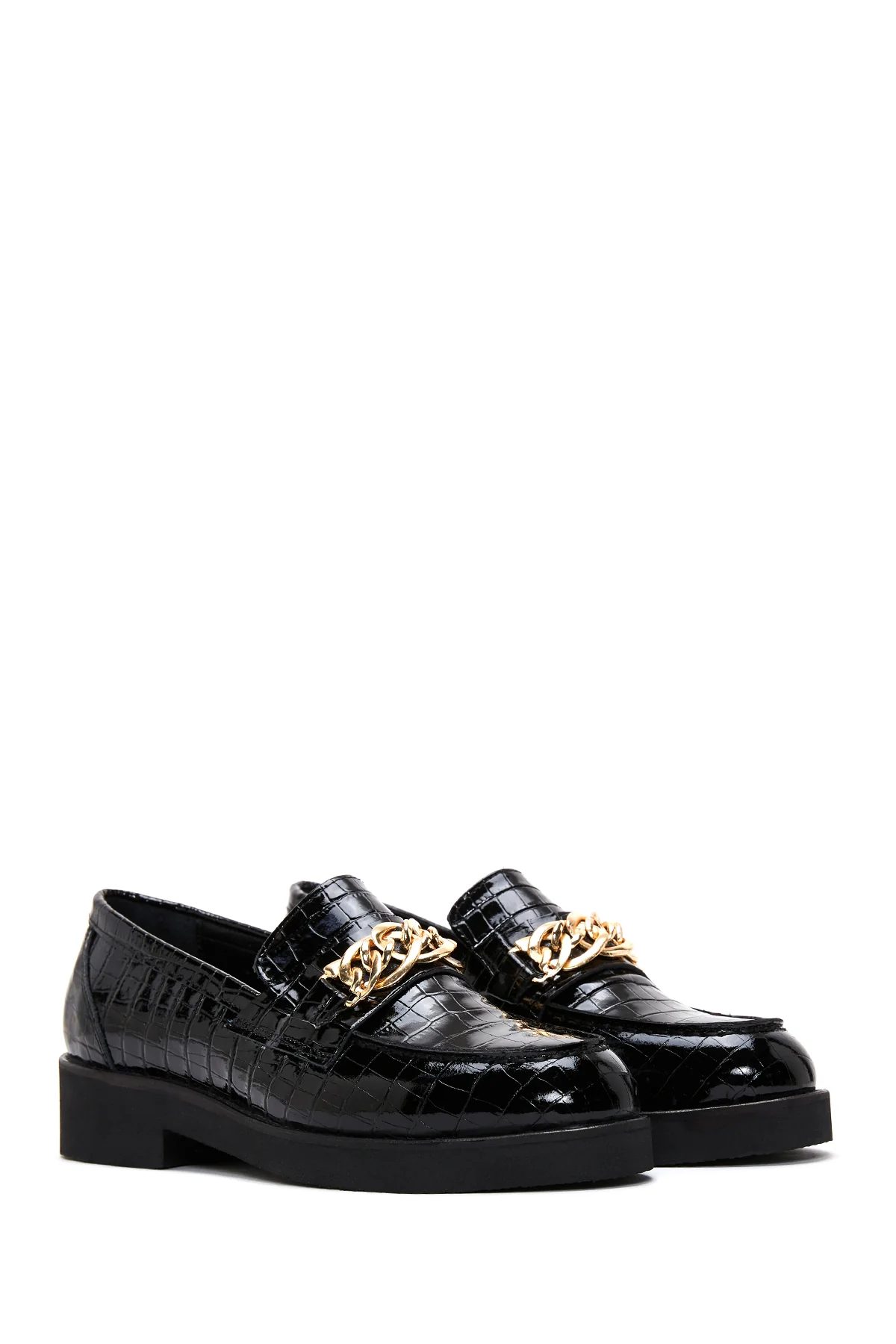 Kadın Siyah Deri Kroko Loafer - Image 3