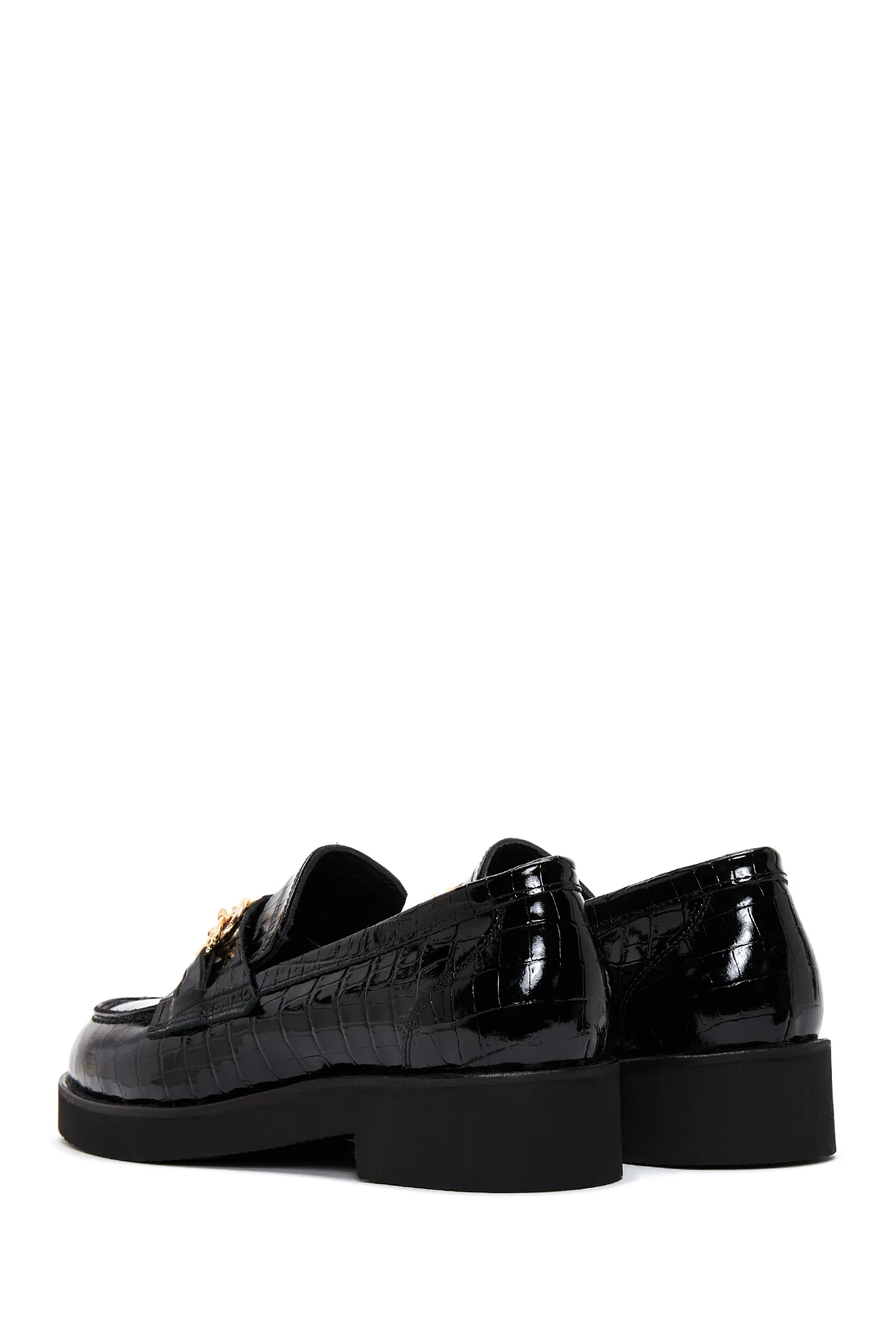 Kadın Siyah Deri Kroko Loafer - Image 5
