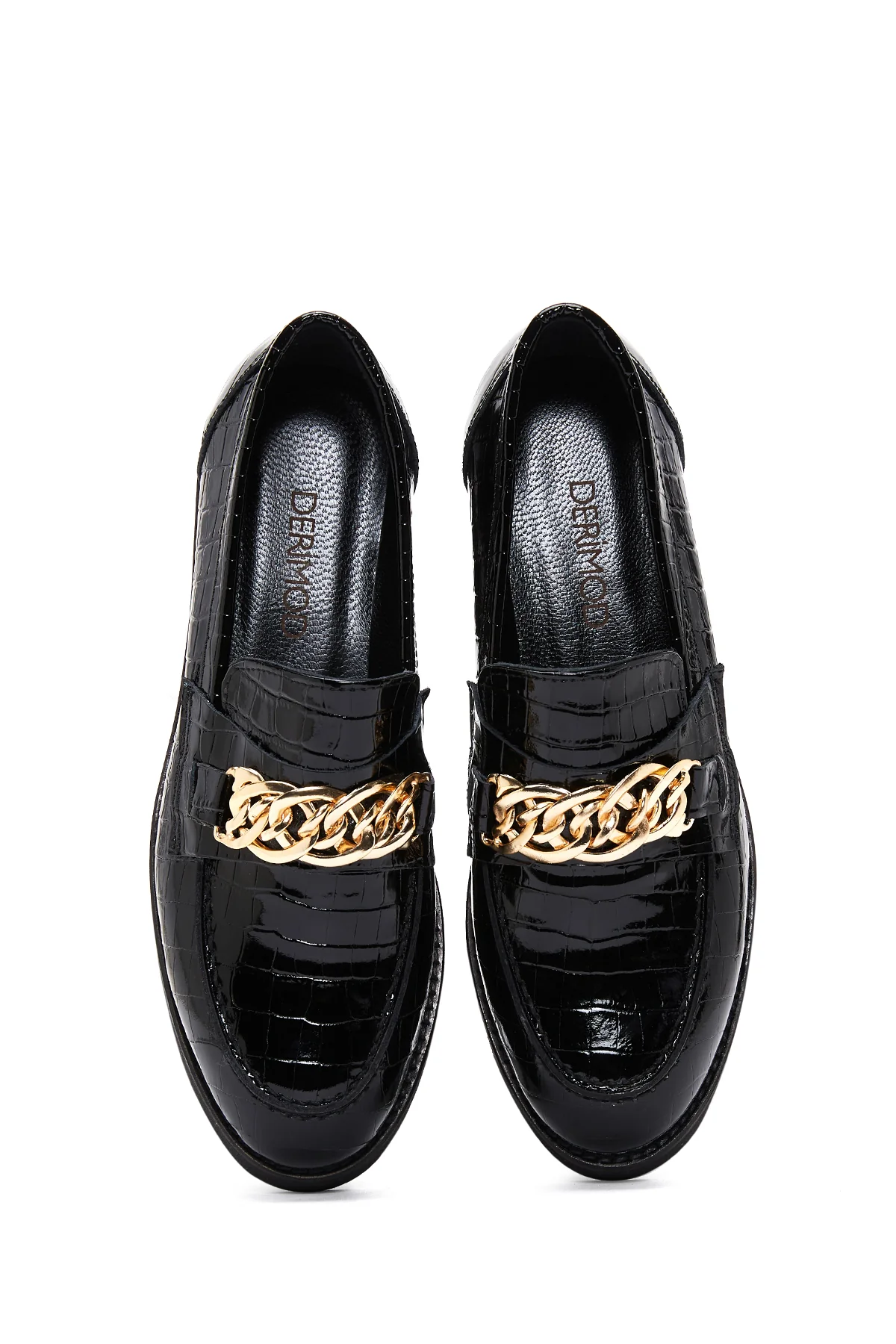 Kadın Siyah Deri Kroko Loafer - Image 6