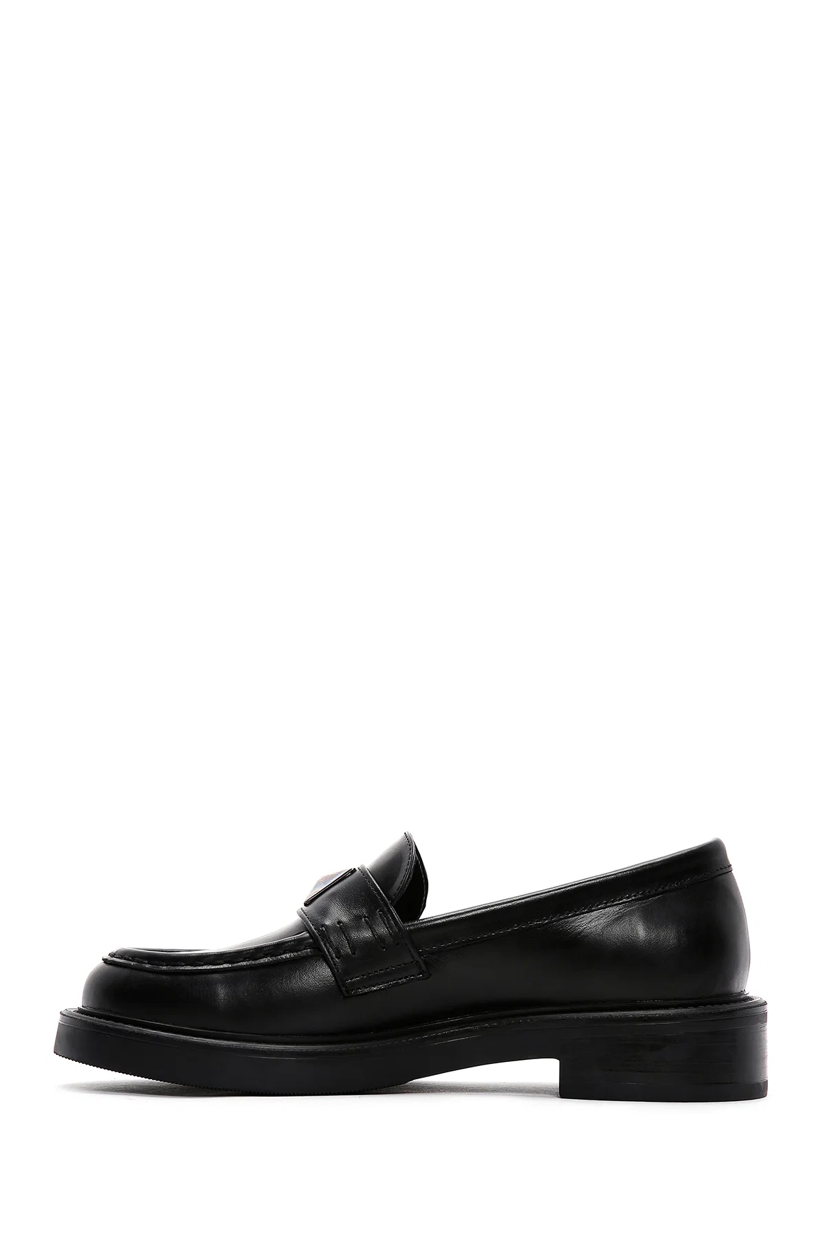 Kadın Siyah Deri Maskülen Casual Loafer - Image 2