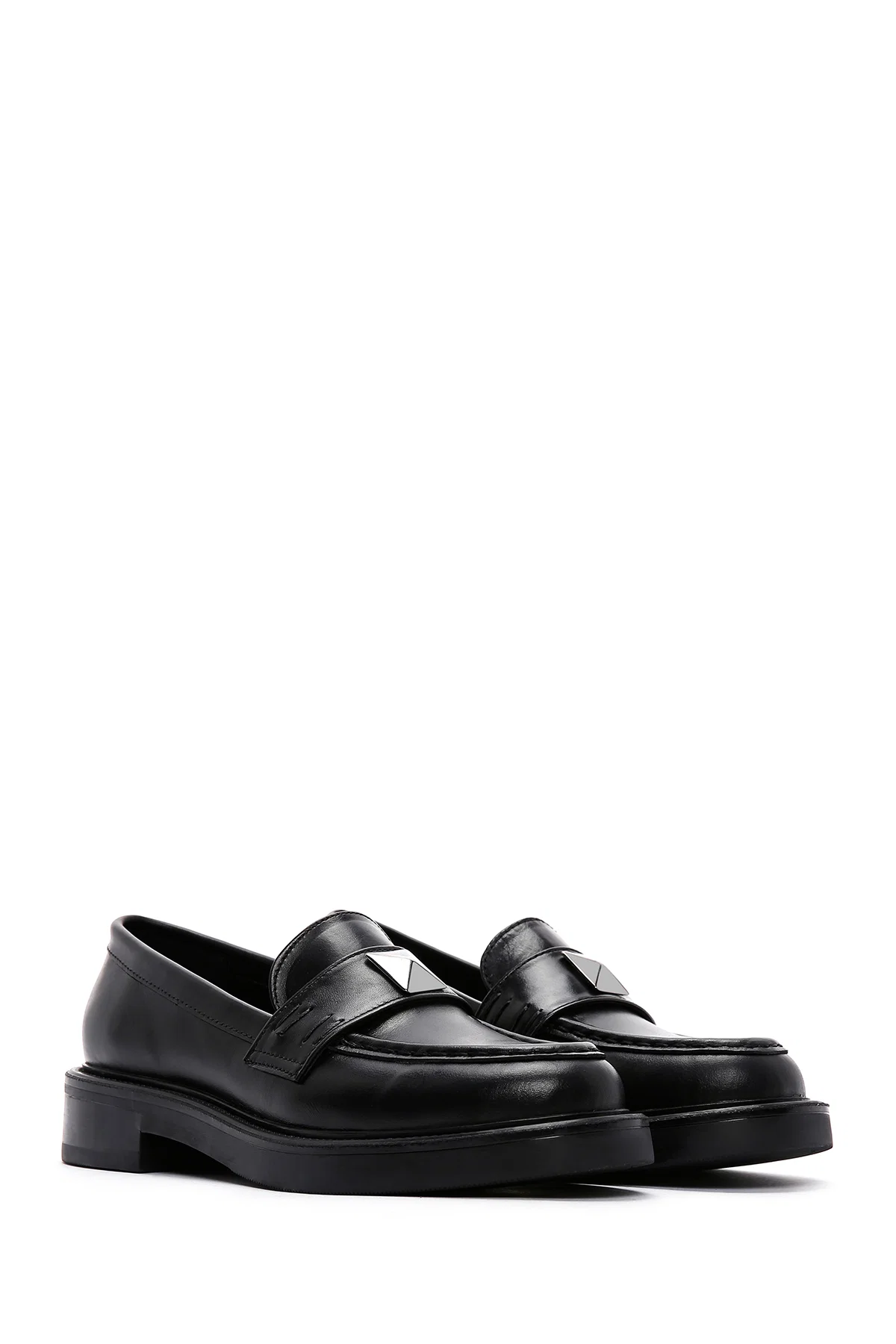 Kadın Siyah Deri Maskülen Casual Loafer - Image 3