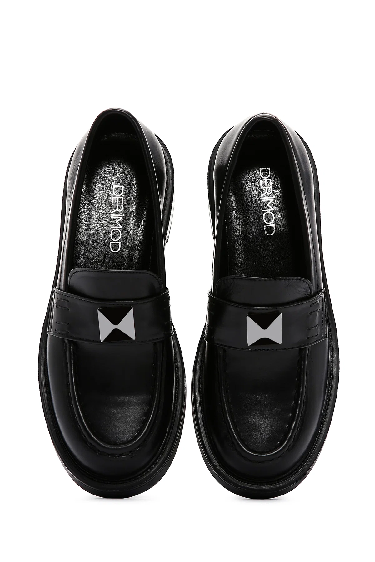 Kadın Siyah Deri Maskülen Casual Loafer - Image 6