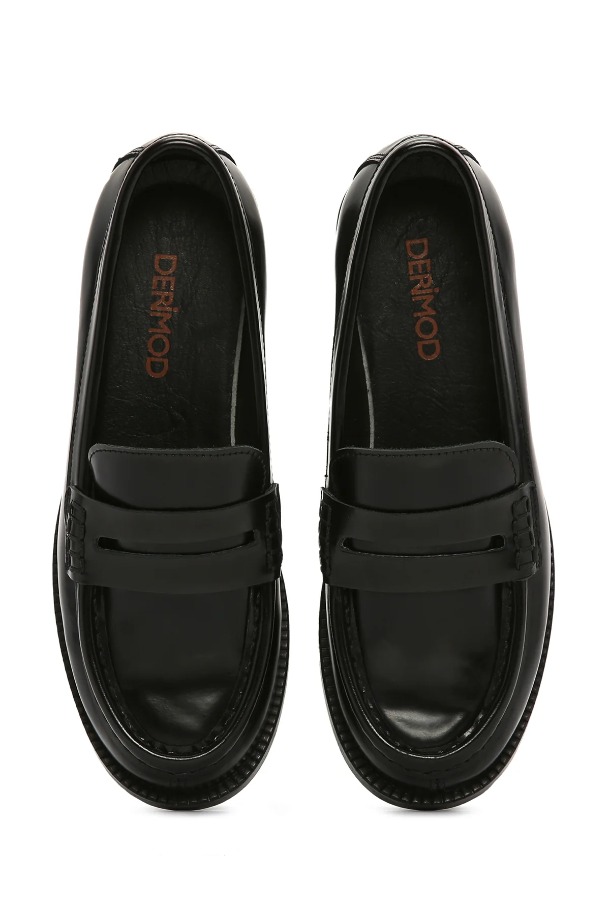Kadın Siyah Deri Maskülen Loafer - Image 6