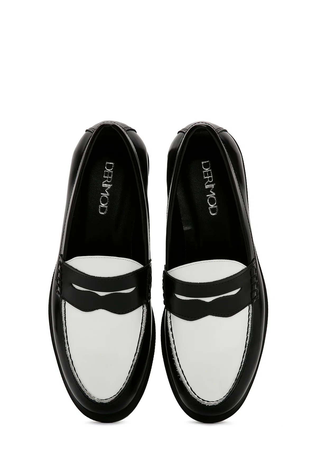 Kadın Siyah Deri Maskülen Loafer - Image 7