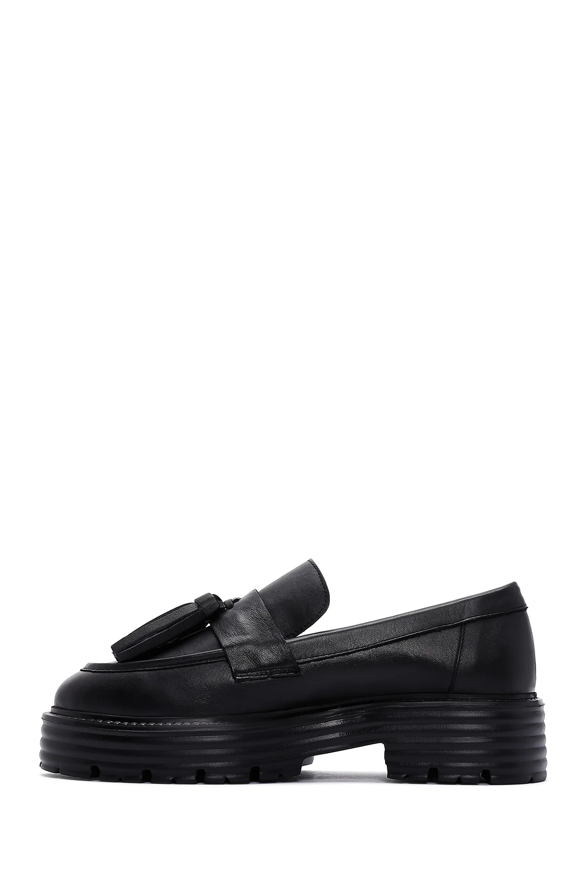 Kadın Siyah Deri Maskülen Loafer - Image 2
