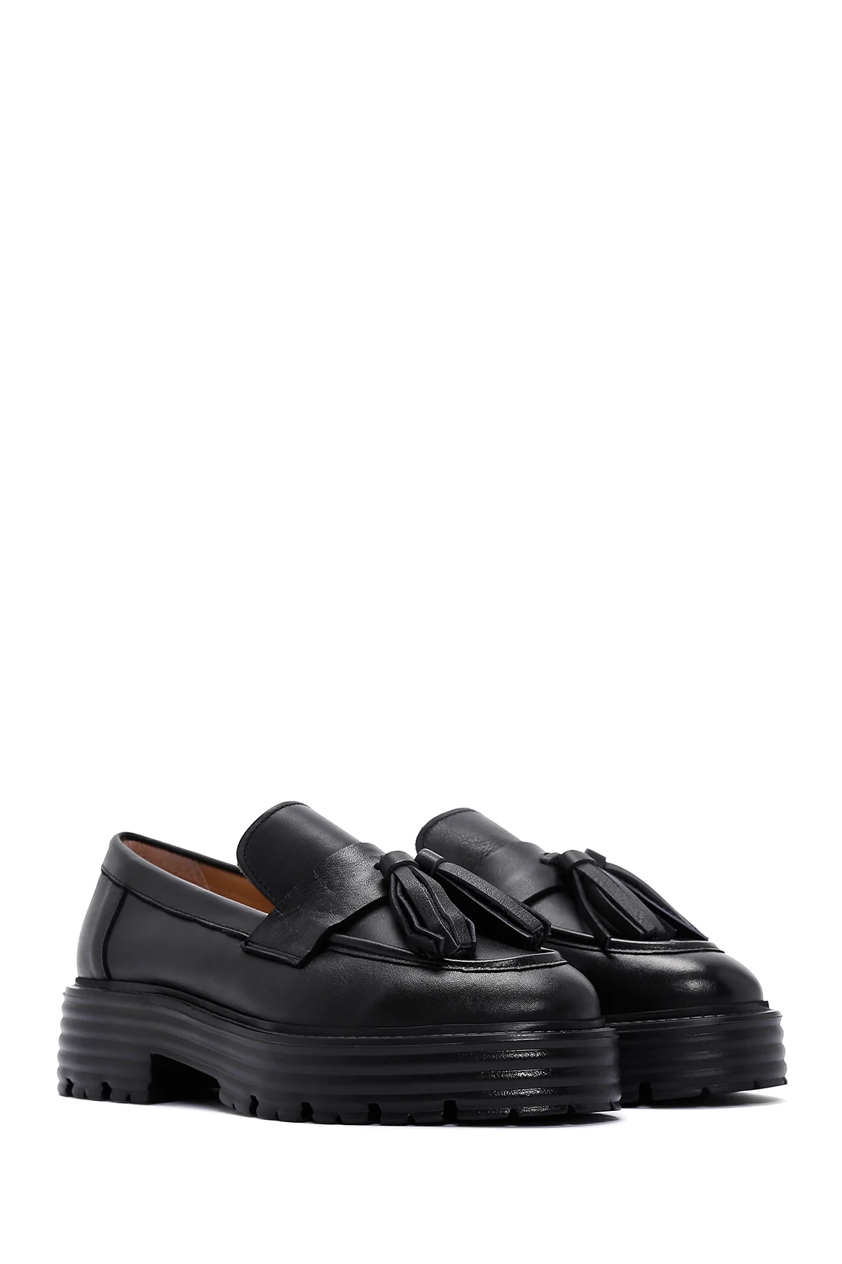 Kadın Siyah Deri Maskülen Loafer - Image 3