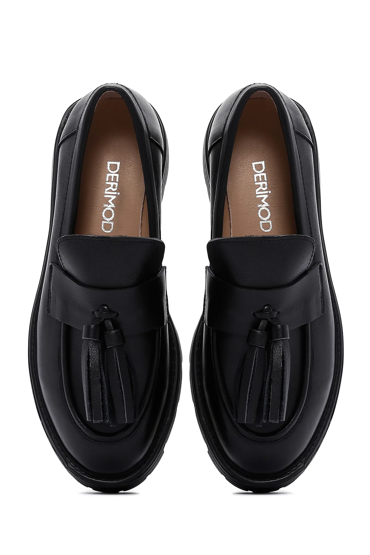 Kadın Siyah Deri Maskülen Loafer - Image 6