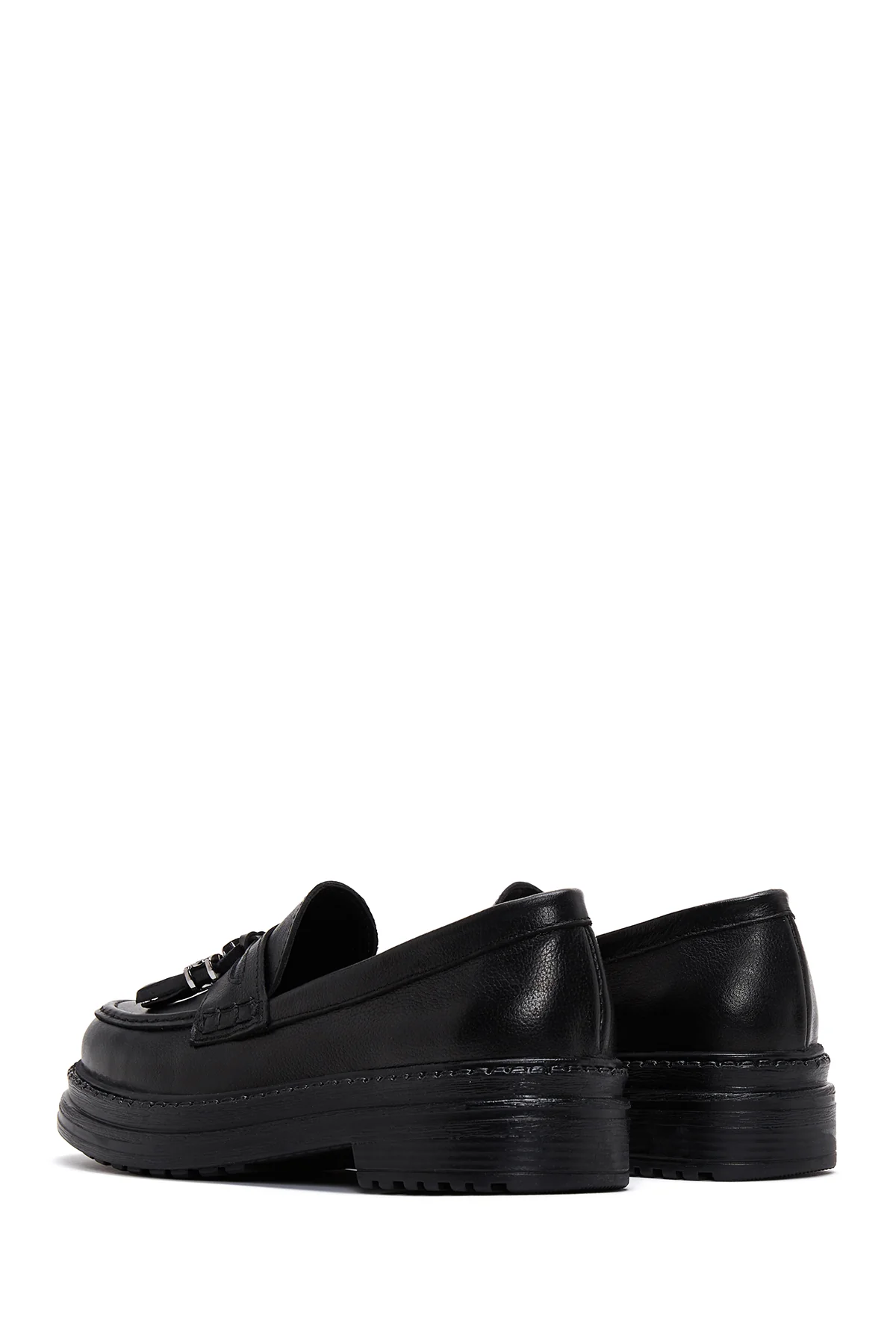 Kadın Siyah Deri Maskülen Loafer - Image 5