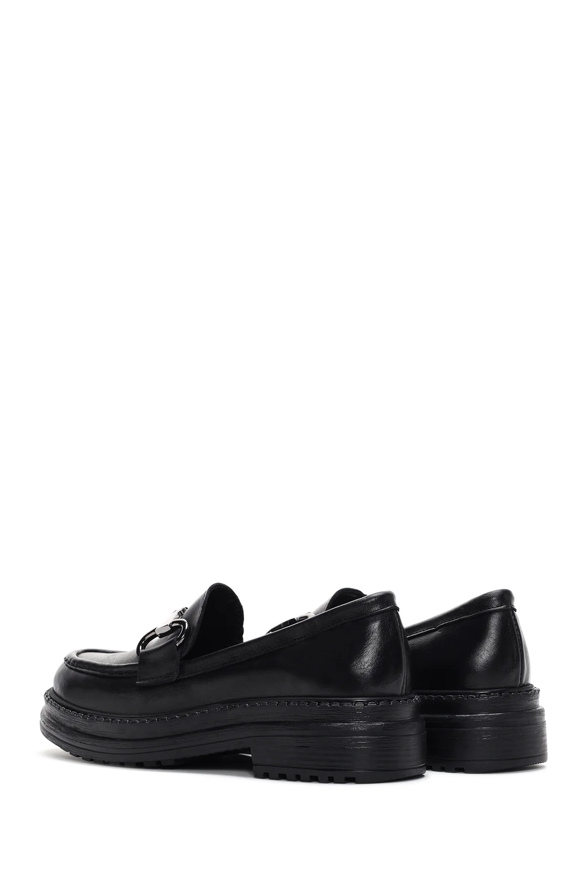 Kadın Siyah Deri Maskülen Loafer - Image 5
