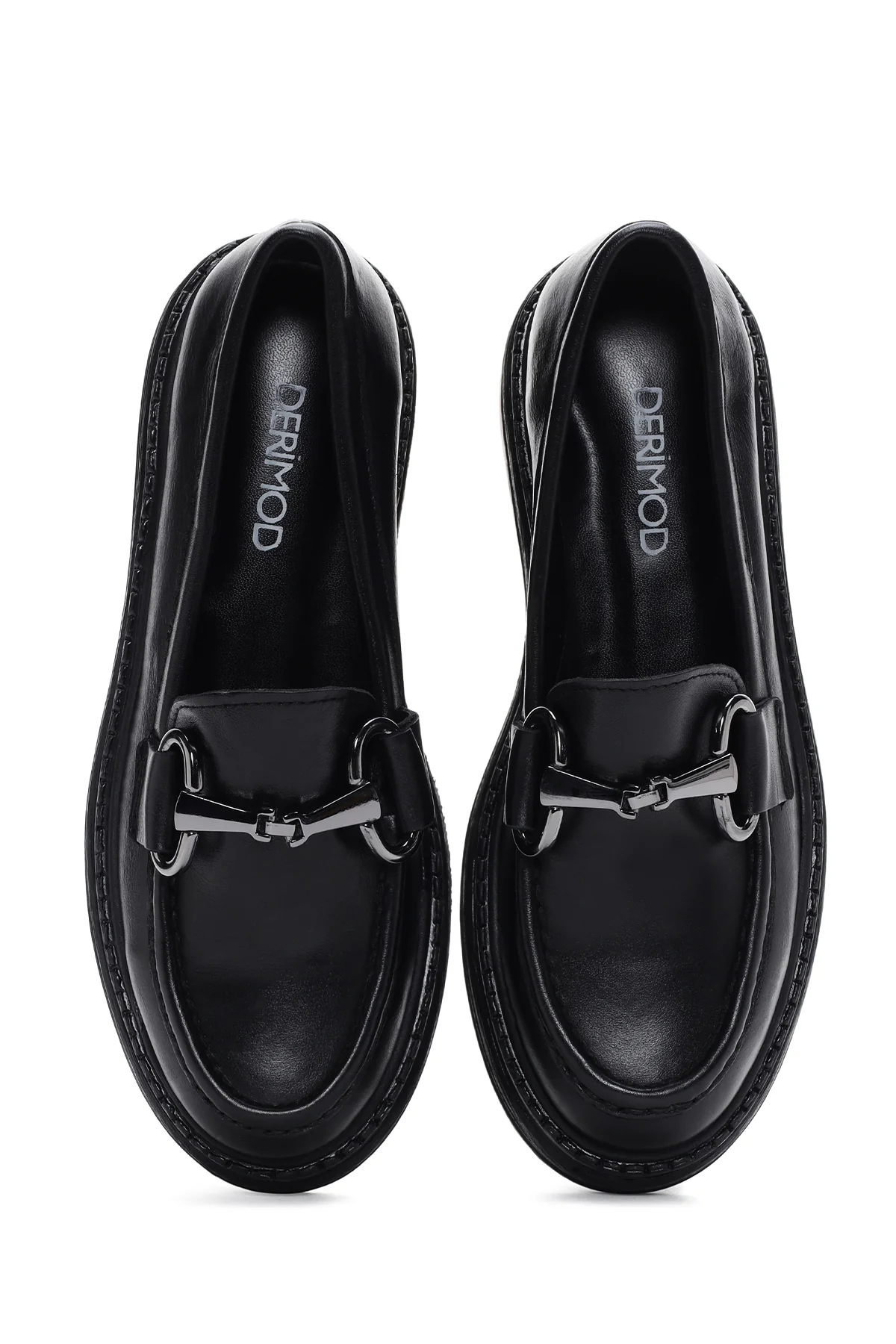 Kadın Siyah Deri Maskülen Loafer - Image 6