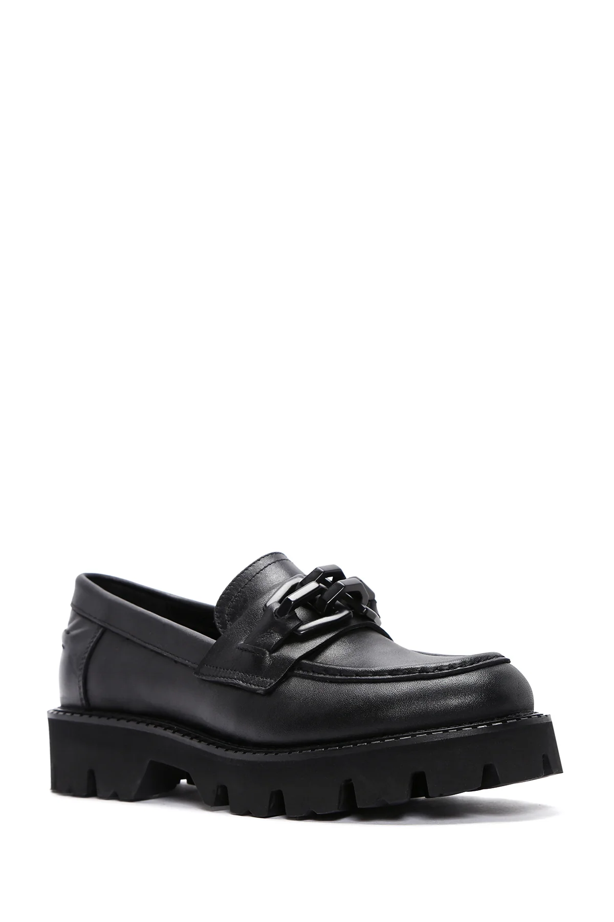 Kadın Siyah Deri Maskülen Loafer - Image 6