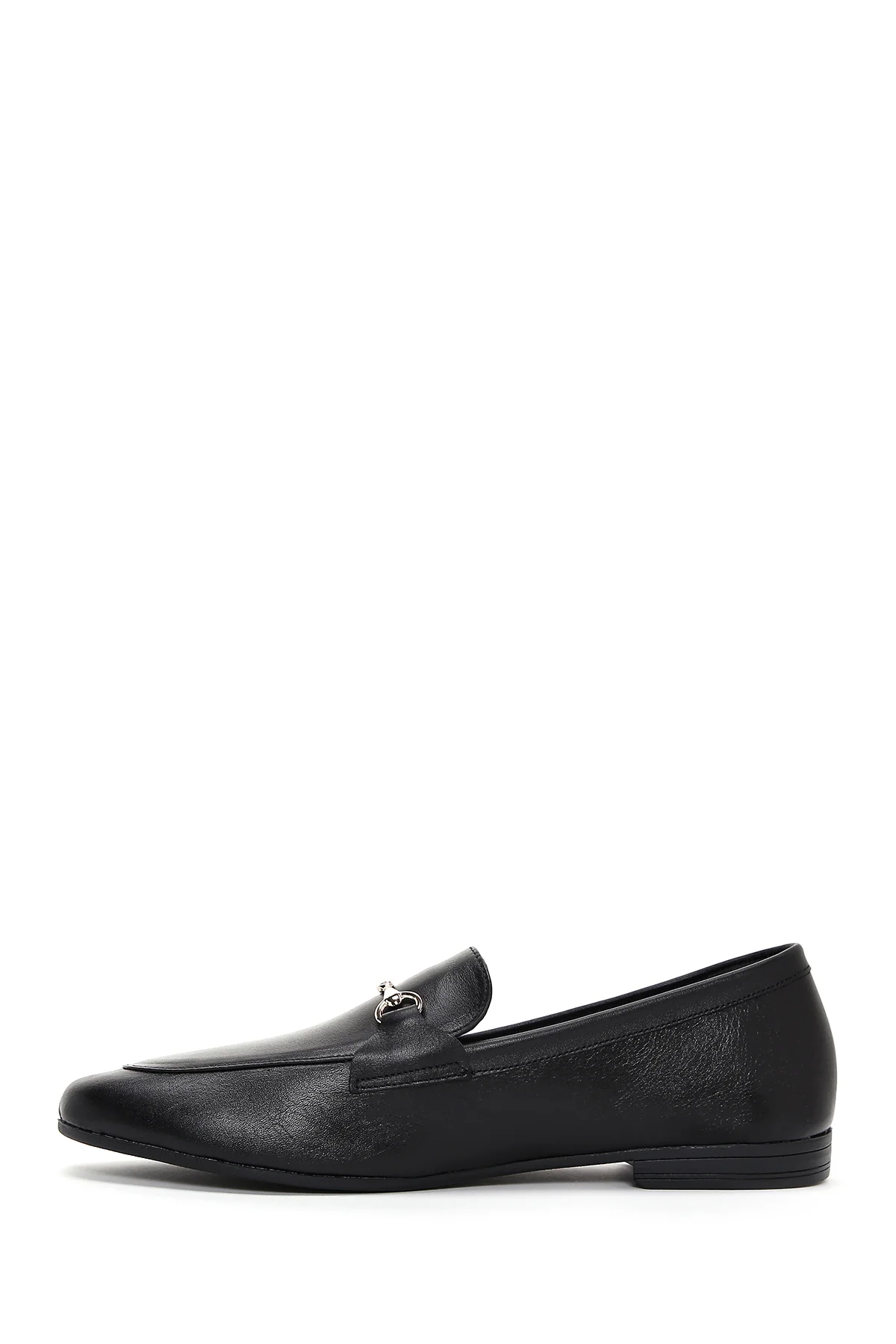 Kadın Siyah Deri Maskülen Loafer - Image 2