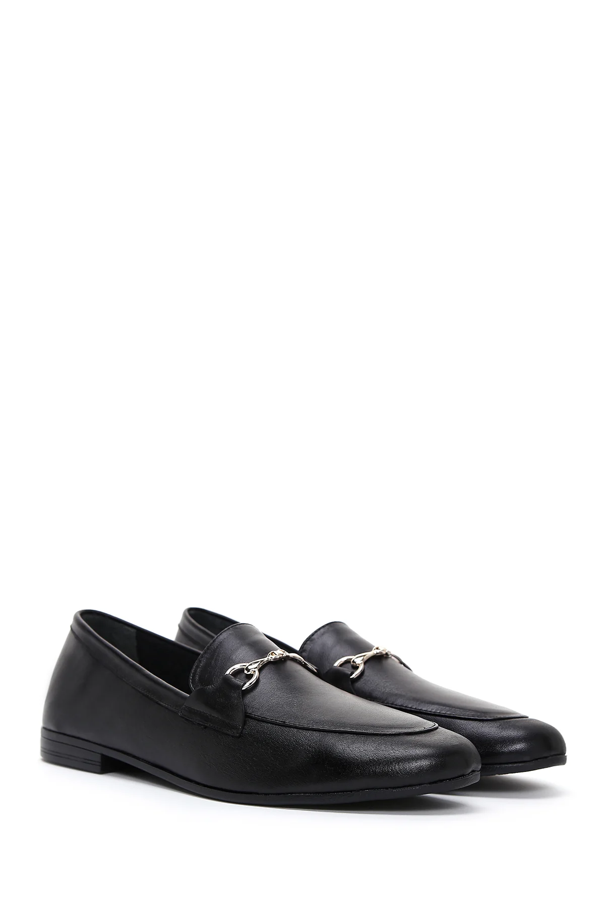 Kadın Siyah Deri Maskülen Loafer - Image 3